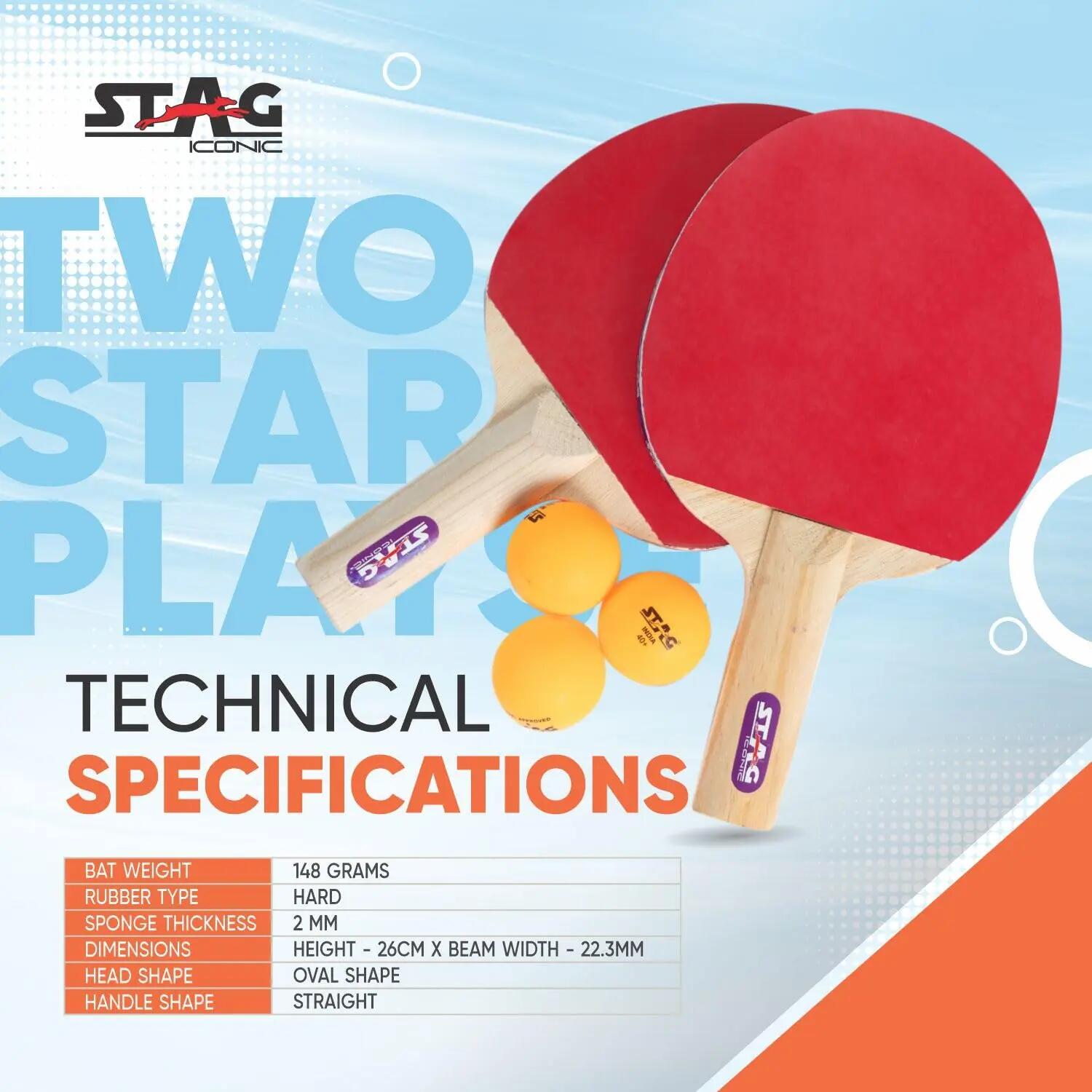 STAG ICONIC 2 Star Table Tennis Set | 2 Rackets & 3 ABS Balls | Beginner Practice & Recreation | Orange Balls -  3