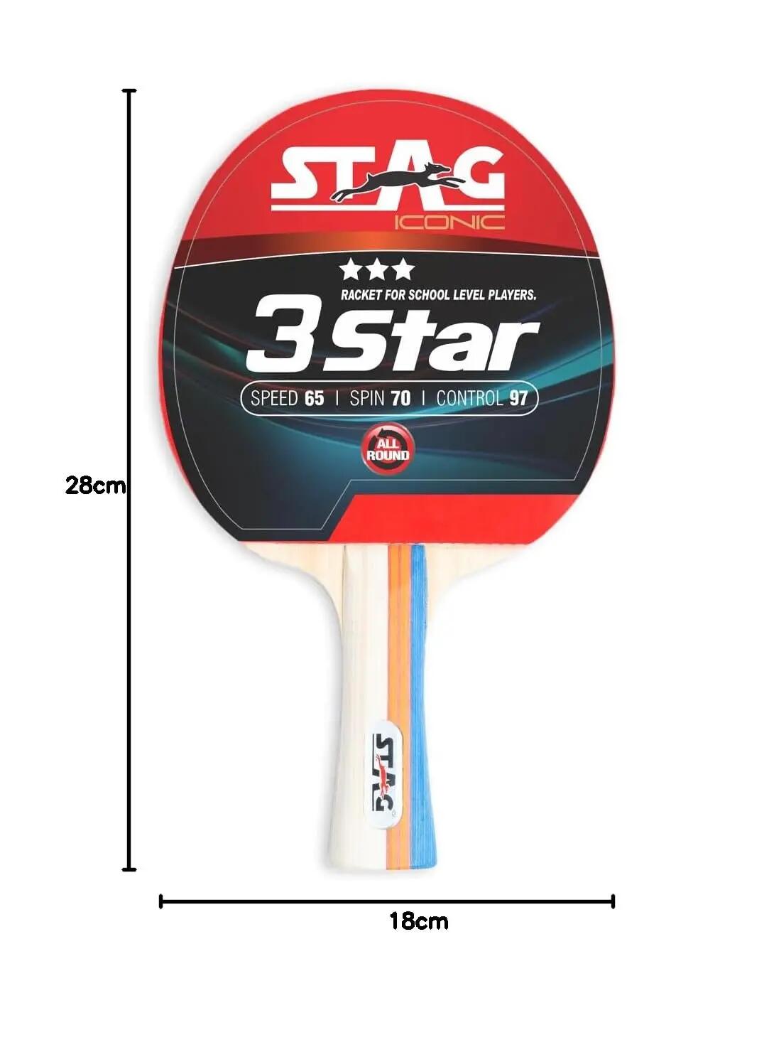 STAG ICONIC 3 Star Table Tennis Racket | Ergonomic Wooden Handle | Shakehand Grip | Beginner | Red/Black -  2