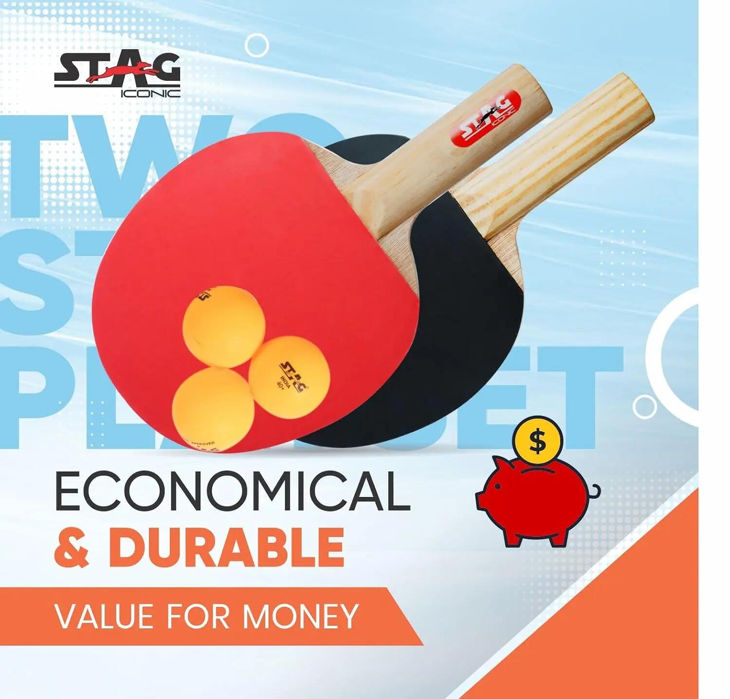 STAG ICONIC 2 Star Table Tennis Set | 2 Rackets & 3 ABS Balls | Beginner Practice & Recreation | Orange Balls -  2