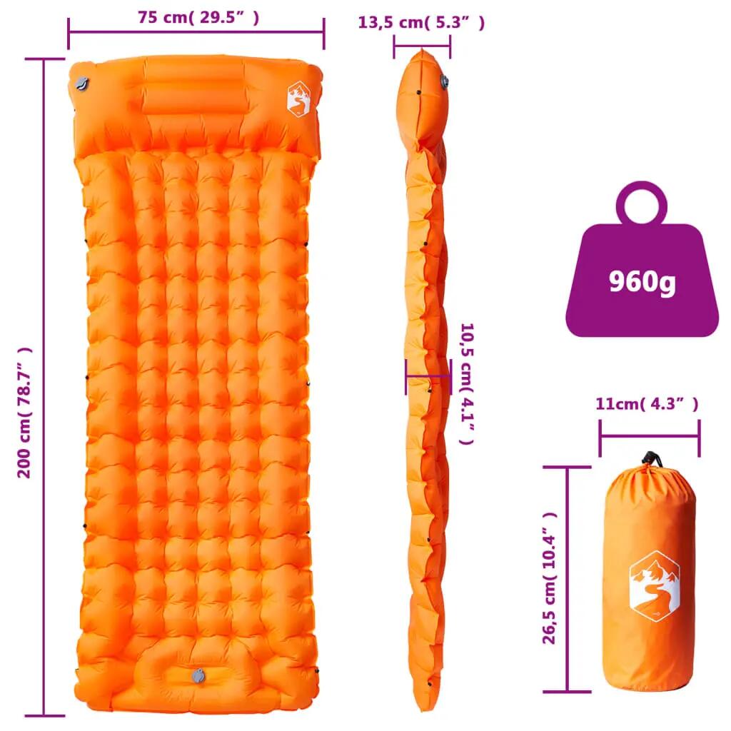 Matelas de Camping Auto-gonflant Vidaxl avec Oreiller - 1 Place Orange 6/7