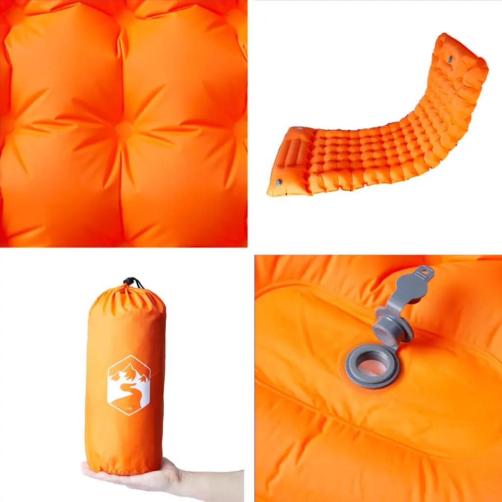 Matelas de Camping Auto-gonflant Vidaxl avec Oreiller - 1 Place Orange 5/7