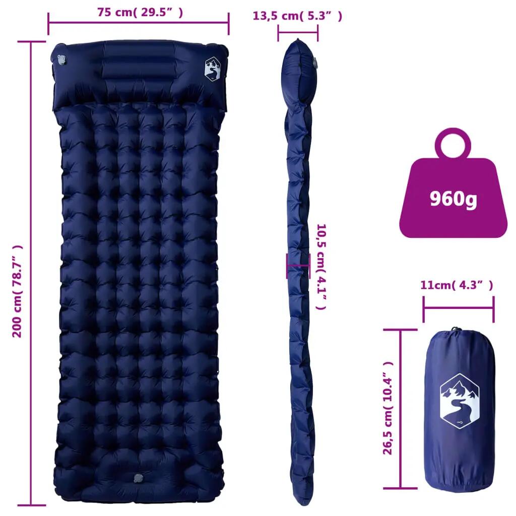 VidaXL Zelfopblazend Kampeermatras met Kussen - 1 Persoon - Marineblauw 6/7