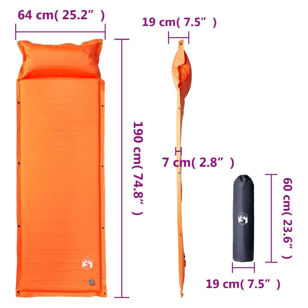 Vidaxl Self-Inflating Camping Mattress with Pillow - Orange Single 6/7