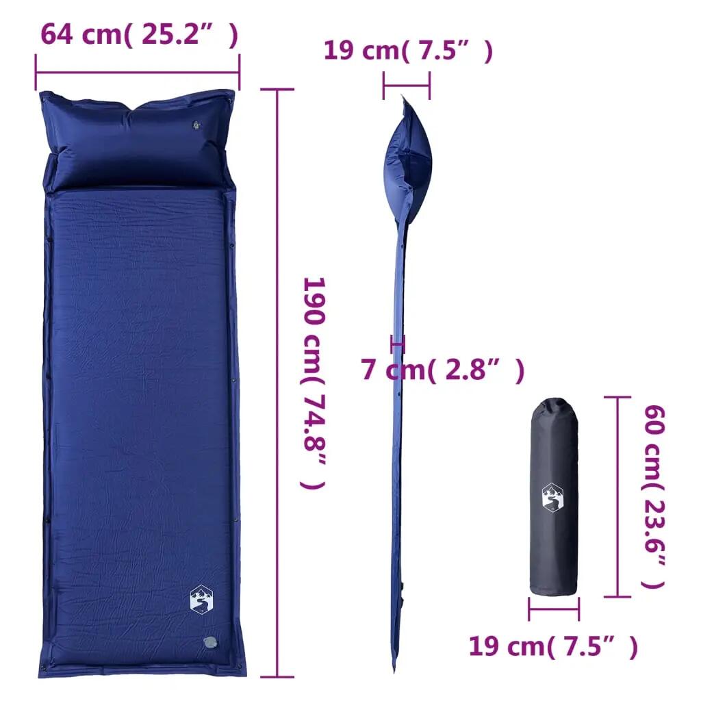 Vidaxl Selbstaufblasbare Campingmatratze mit Kissen - Marineblau 6/7