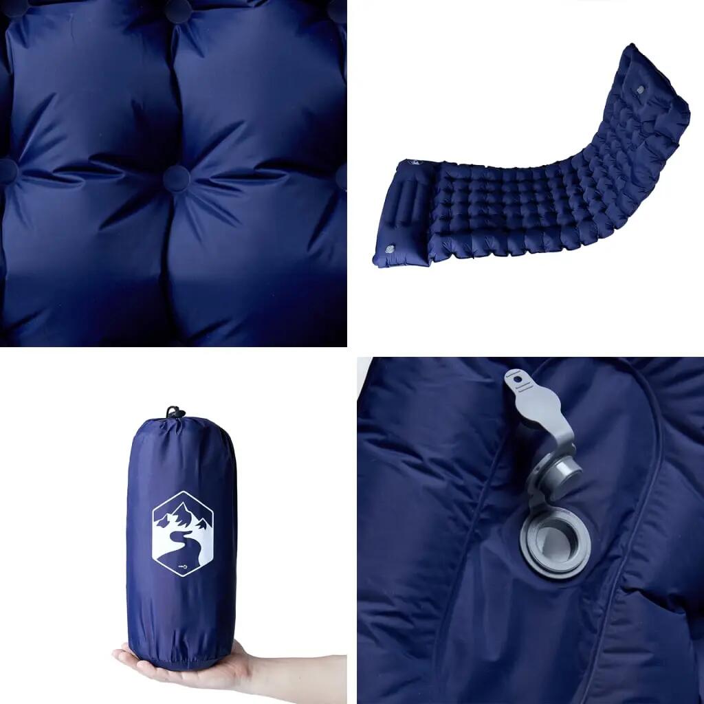VidaXL Zelfopblazend Kampeermatras met Kussen - 1 Persoon - Marineblauw 5/7