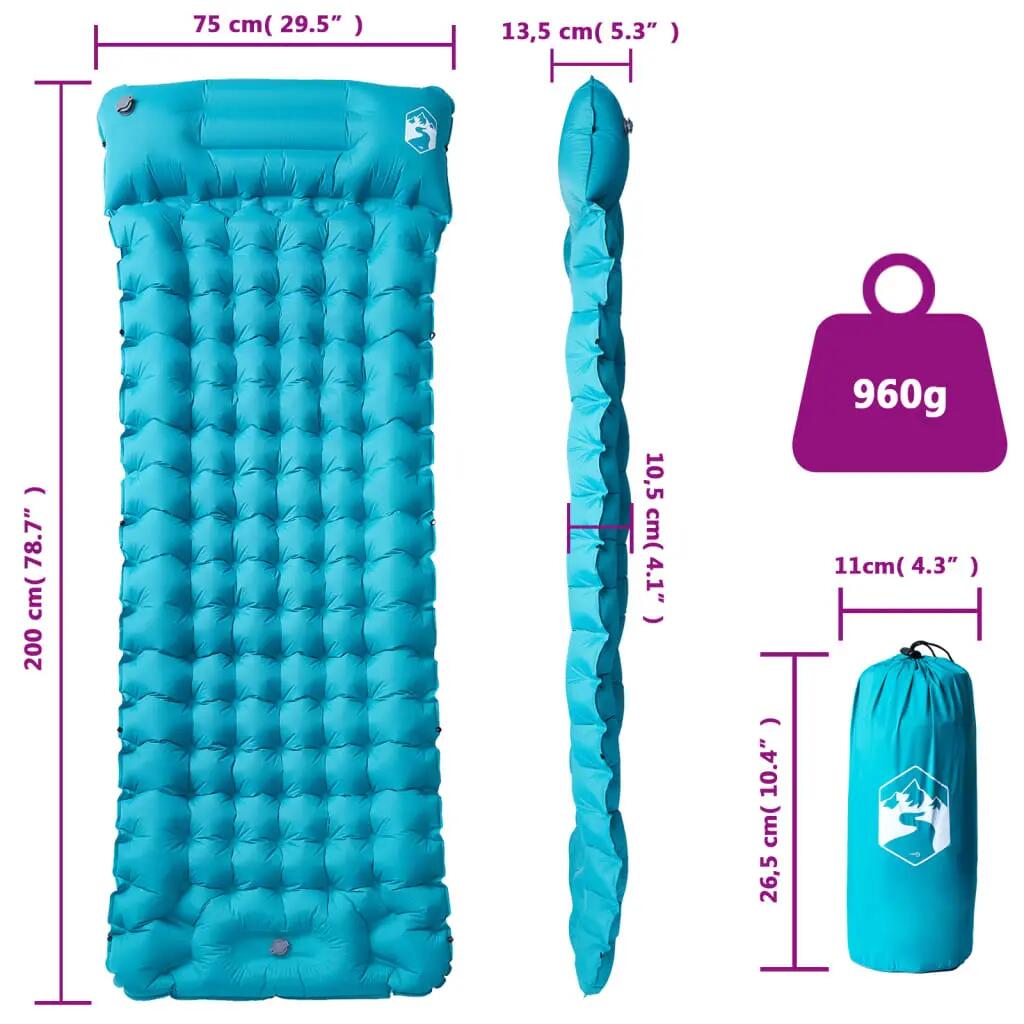 Matelas de Camping Auto-Gonflant Vidaxl avec Oreiller - Bleu 6/7