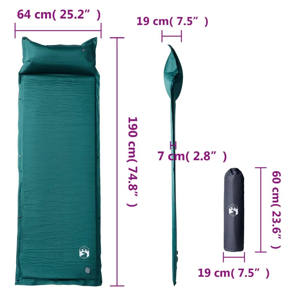 Matelas de camping auto-gonflant Vidaxl avec oreiller pour 1 personne - Vert 6/7