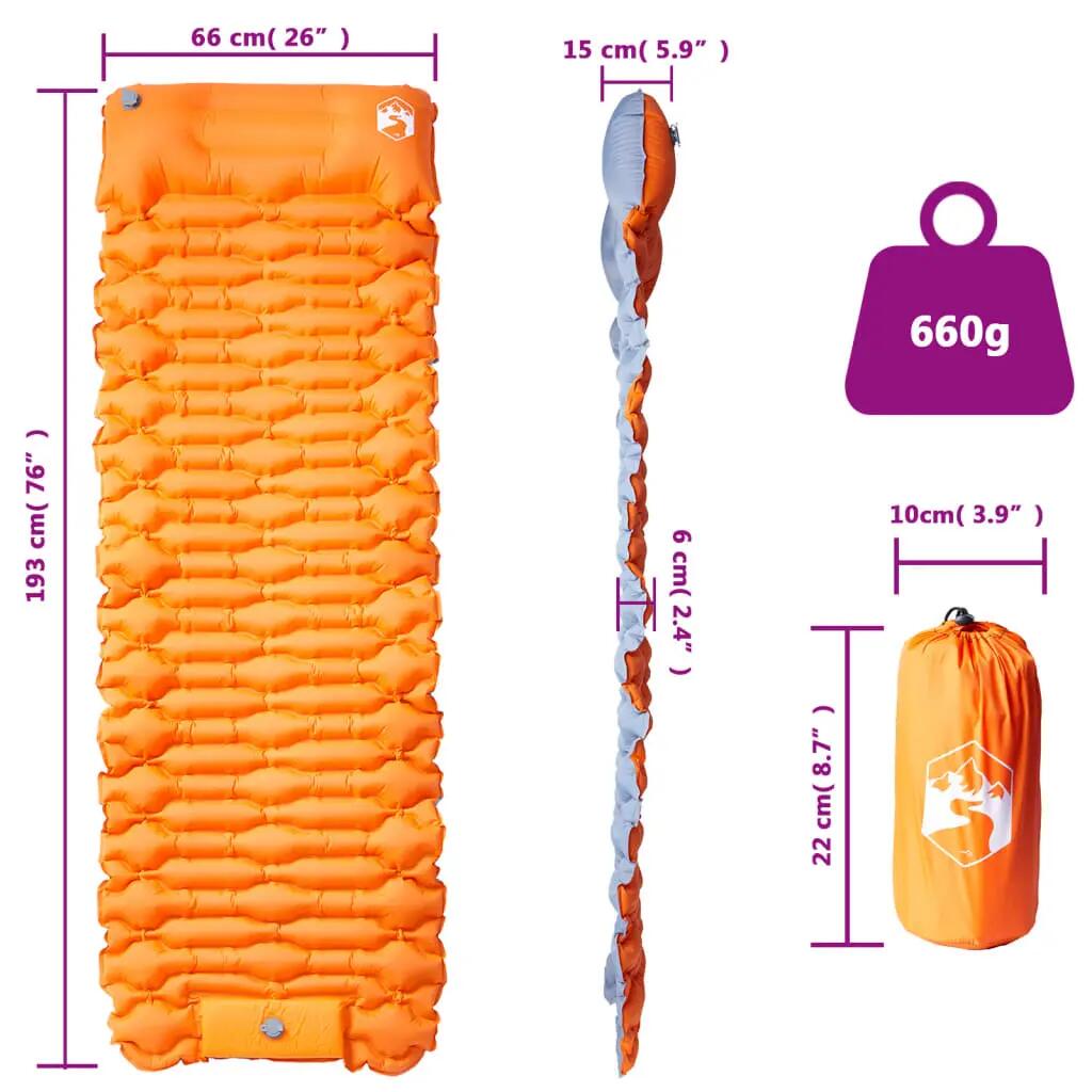 Matelas de Camping Auto-Gonflant avec Oreiller - Orange 6/7