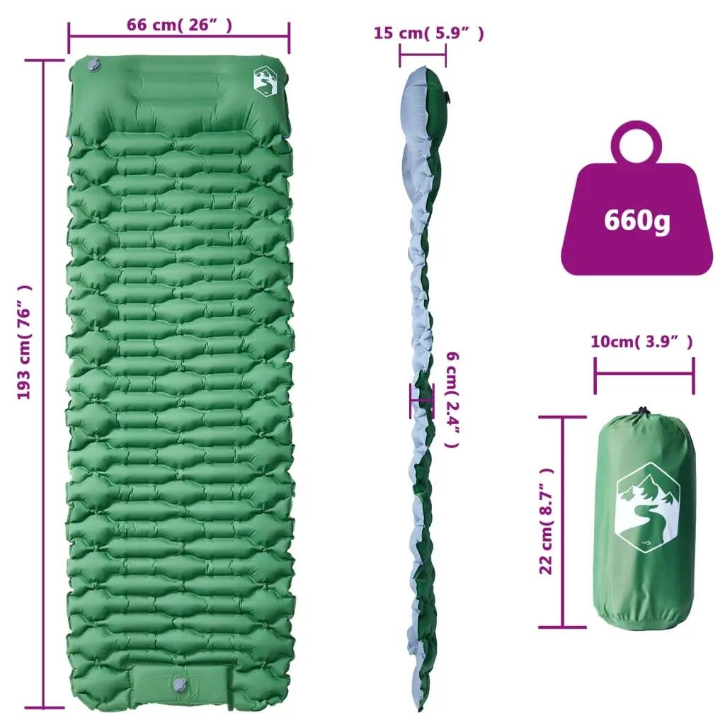 Matelas de camping auto-gonflant Vidaxl avec oreiller - 1 personne vert 6/7
