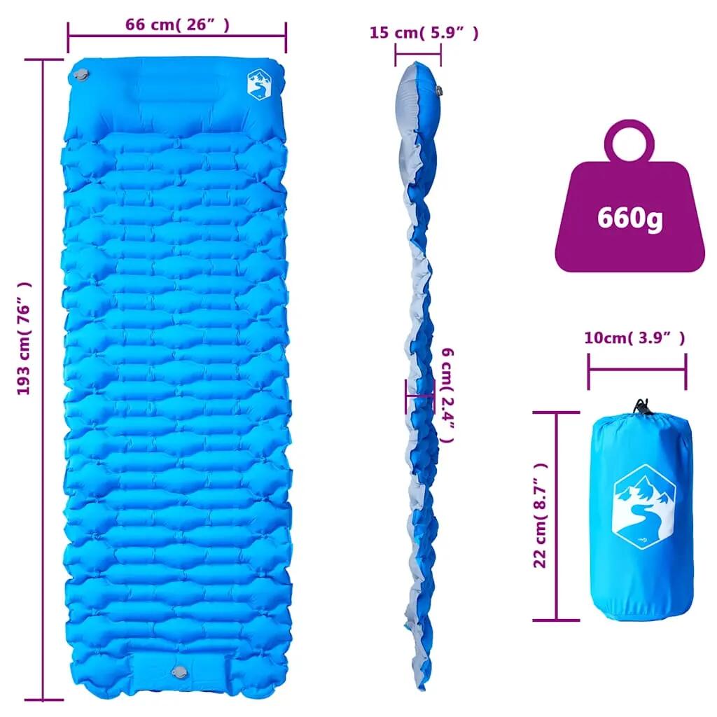 Matelas de Camping Auto-gonflant Vidaxl avec Oreiller - Bleu 6/7