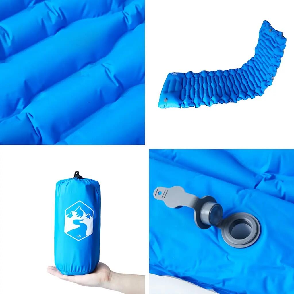 Matelas de Camping Auto-gonflant Vidaxl avec Oreiller - Bleu 5/7
