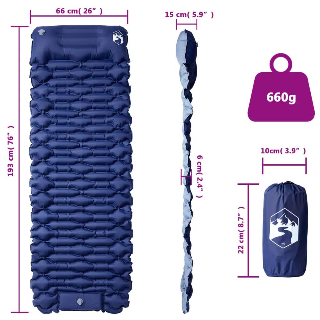 Matelas de Camping Auto-Gonflant avec Oreiller VidaXL - Bleu Marine 6/7