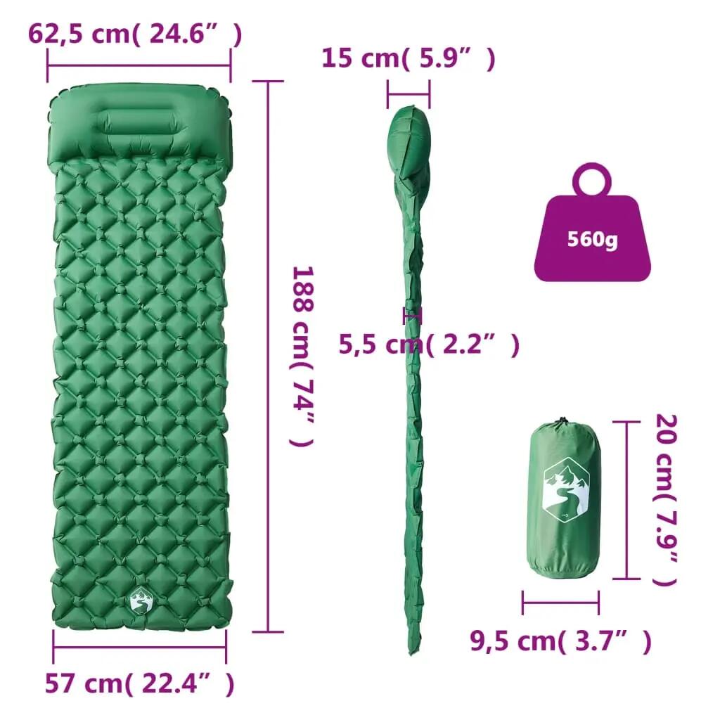 Matelas de Camping Gonflable Vidaxl avec Oreiller pour 1 Personne 6/7