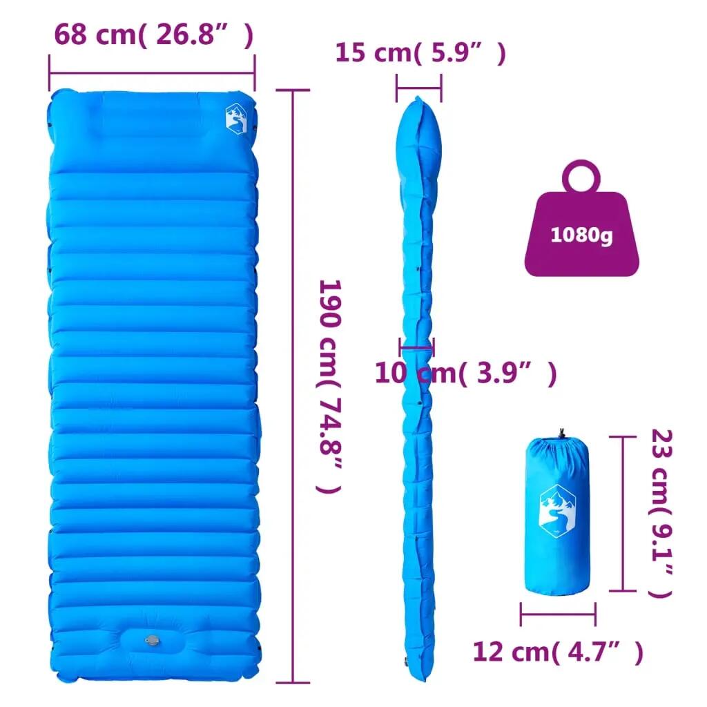 Vidaxl Zelfopblazend Kampeermatras met Kussen - Blauw 6/7