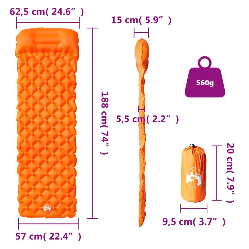 Matelas de Camping Gonflable Vidaxl avec Oreiller Orange pour 1 Personne 6/7