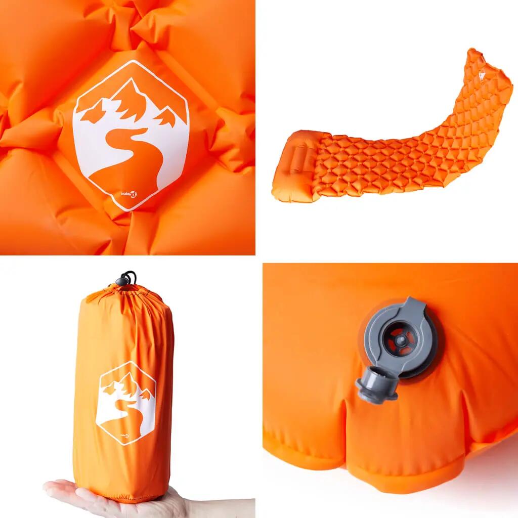 Matelas de Camping Gonflable Vidaxl avec Oreiller Orange pour 1 Personne 5/7