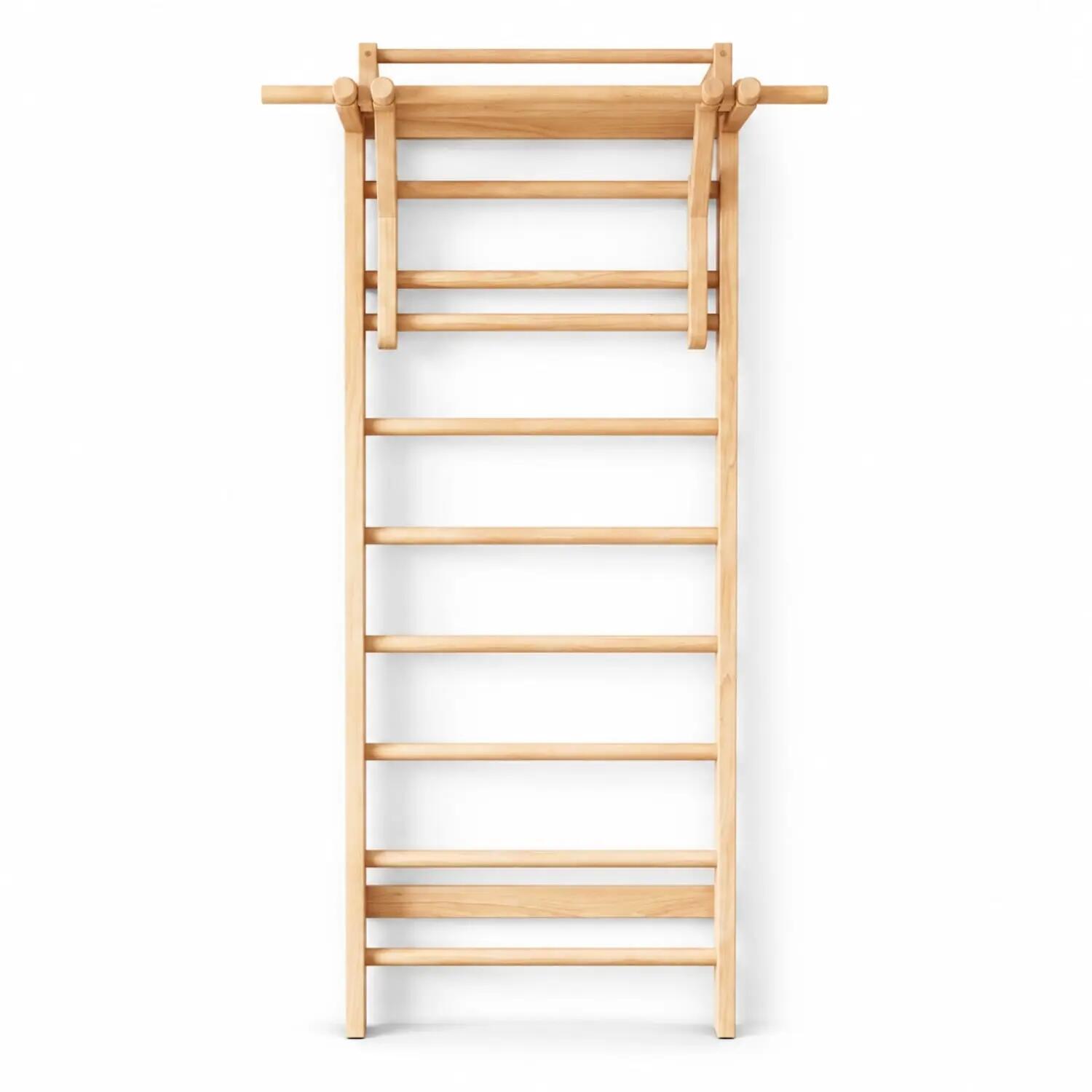 Homefittools Wood Plus Wooden Wall-Mounted Stall Bar Swedish Ladder, Natural Wood