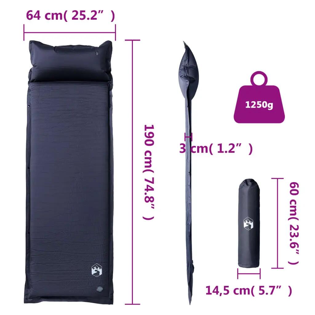 Matelas de Camping Auto-Gonflant VidaXL avec Oreiller - 1 Personne - Gris 6/7