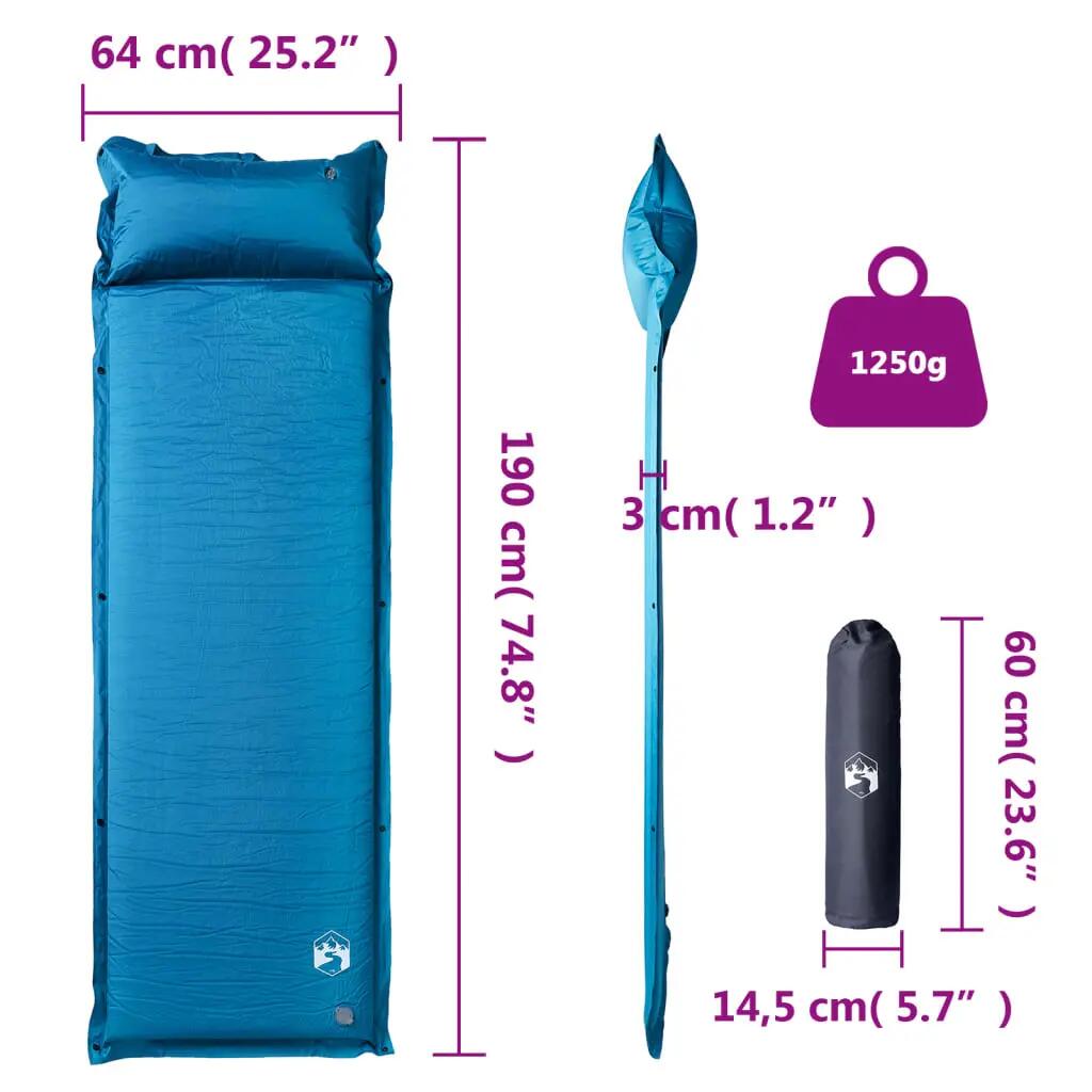 Matelas de Camping Auto-gonflant Vidaxl avec Oreiller - 1 Personne Turquoise 6/7