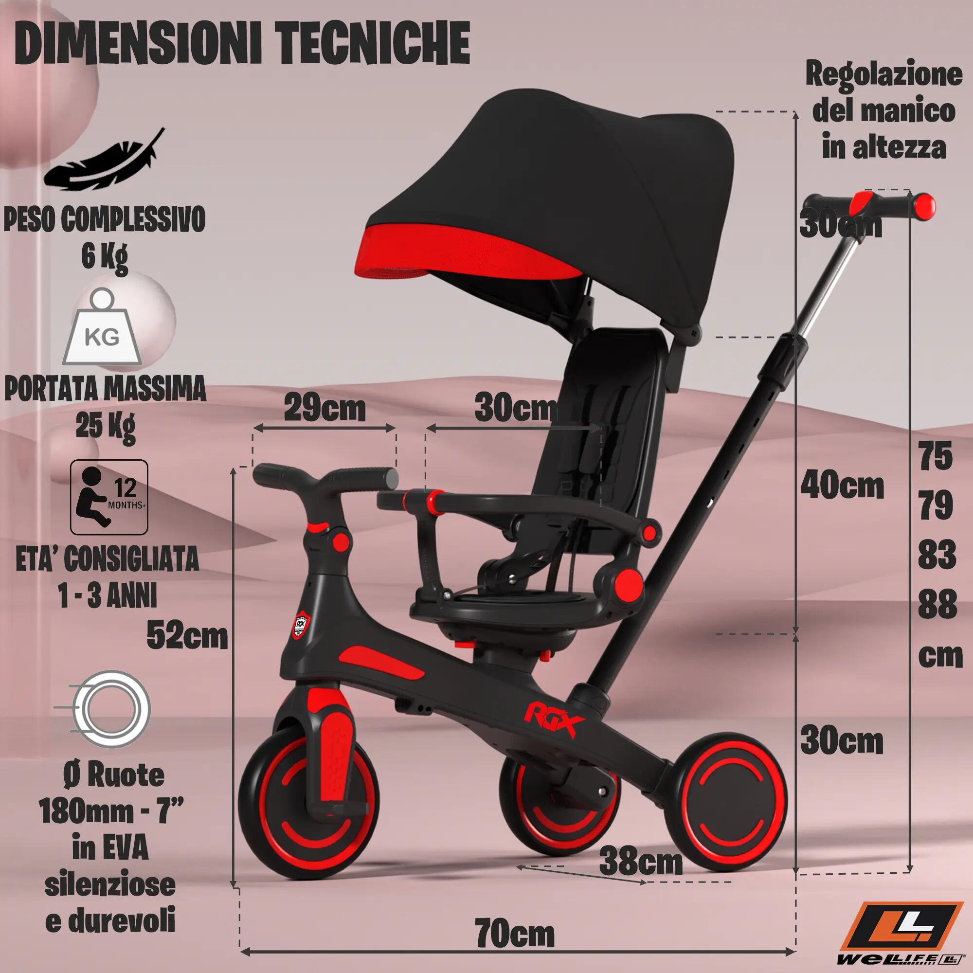 Triciclo Evolutivo 5 in 1 Bambini 1-3 Anni RGX EVO 8/9