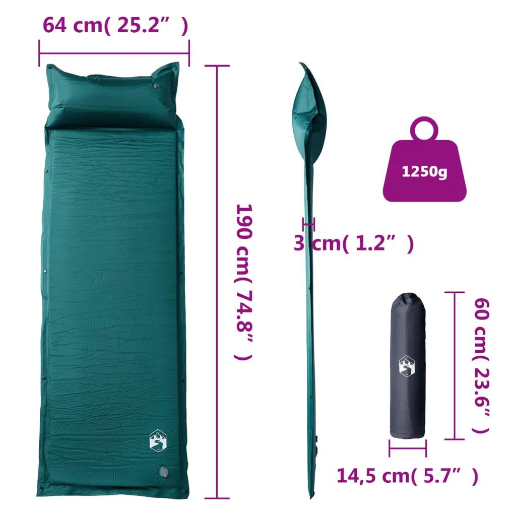 Matelas de Camping Auto-Gonflant Vidaxl avec Oreiller - 1 Personne - Vert 6/7