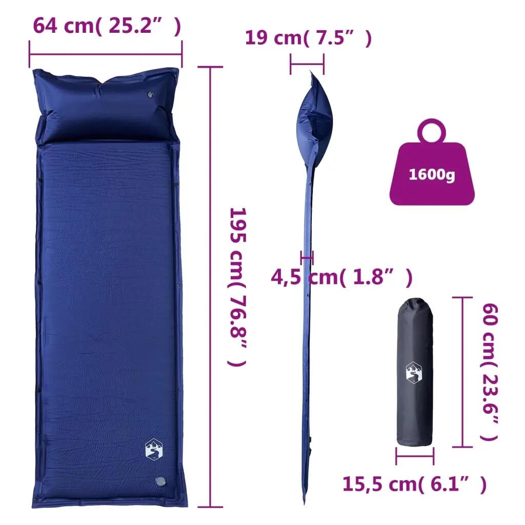 Vidaxl Self-Inflating Camping Mattress with Pillow - Navy Blue 6/7