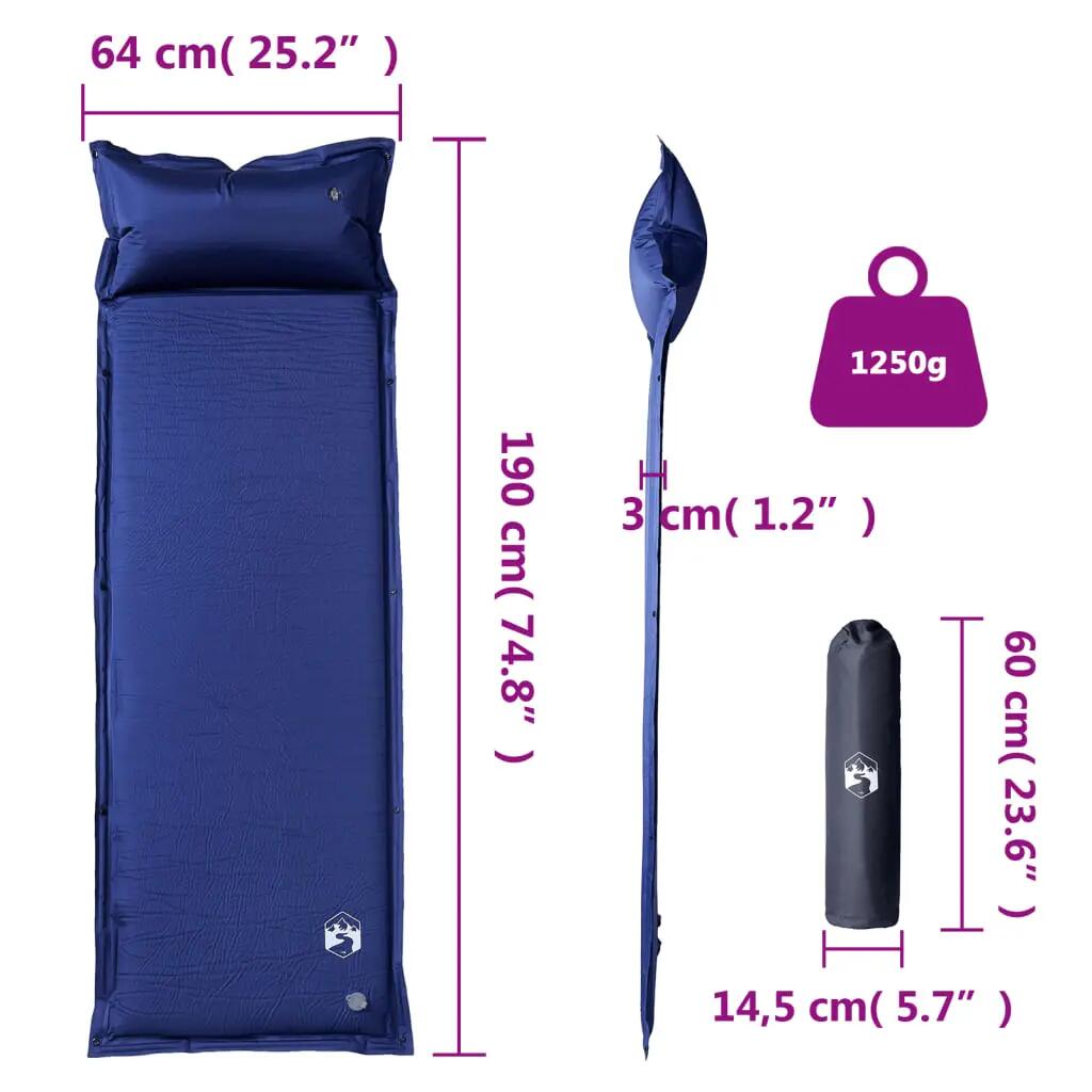 Vidaxl Self-Inflating Camping Mattress with Pillow - Navy Blue 6/7