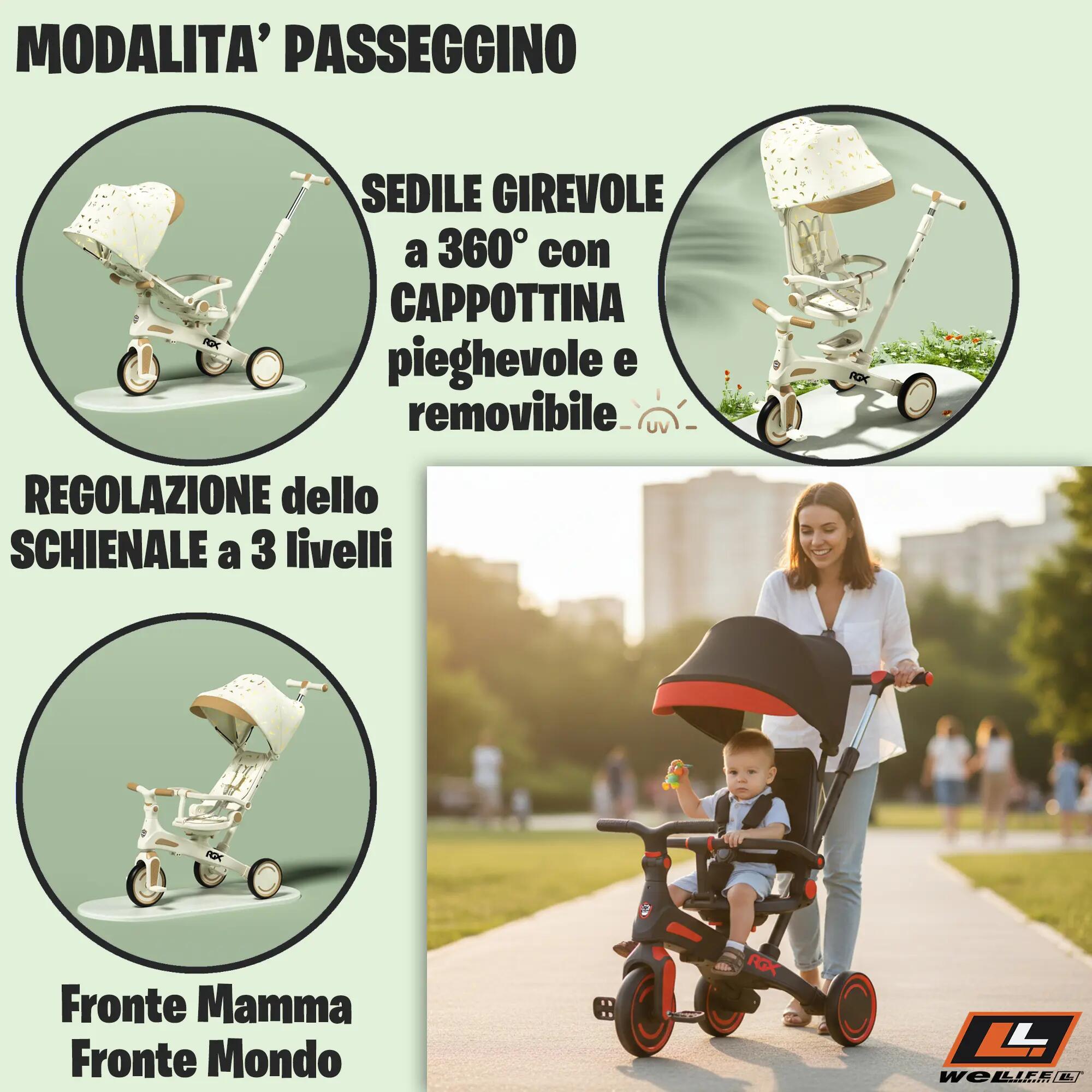 Triciclo Evolutivo 5 in 1 Bambini 1-3 Anni RGX EVO 5/9