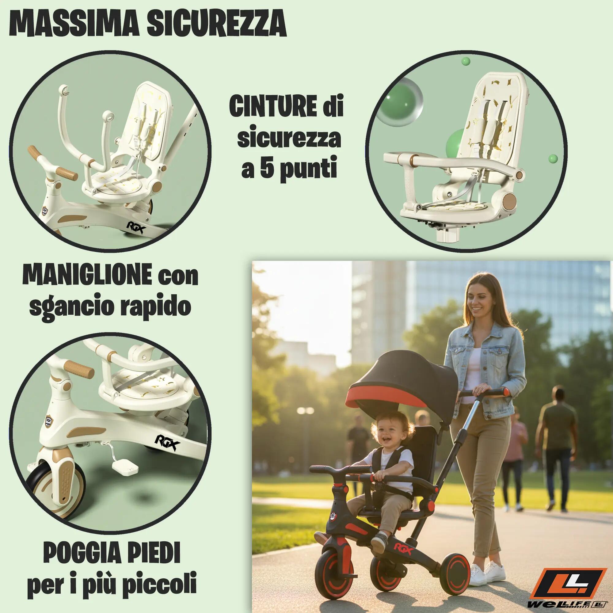 Triciclo Evolutivo 5 in 1 Bambini 1-3 Anni RGX EVO 4/9