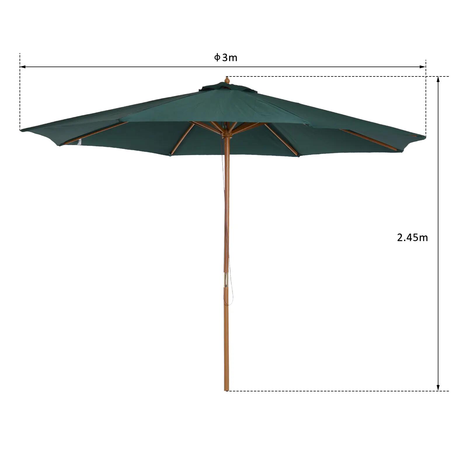 Chapéu de Sol com Mastro de Madeira 300x245 cm Verde Outsunny 3/7