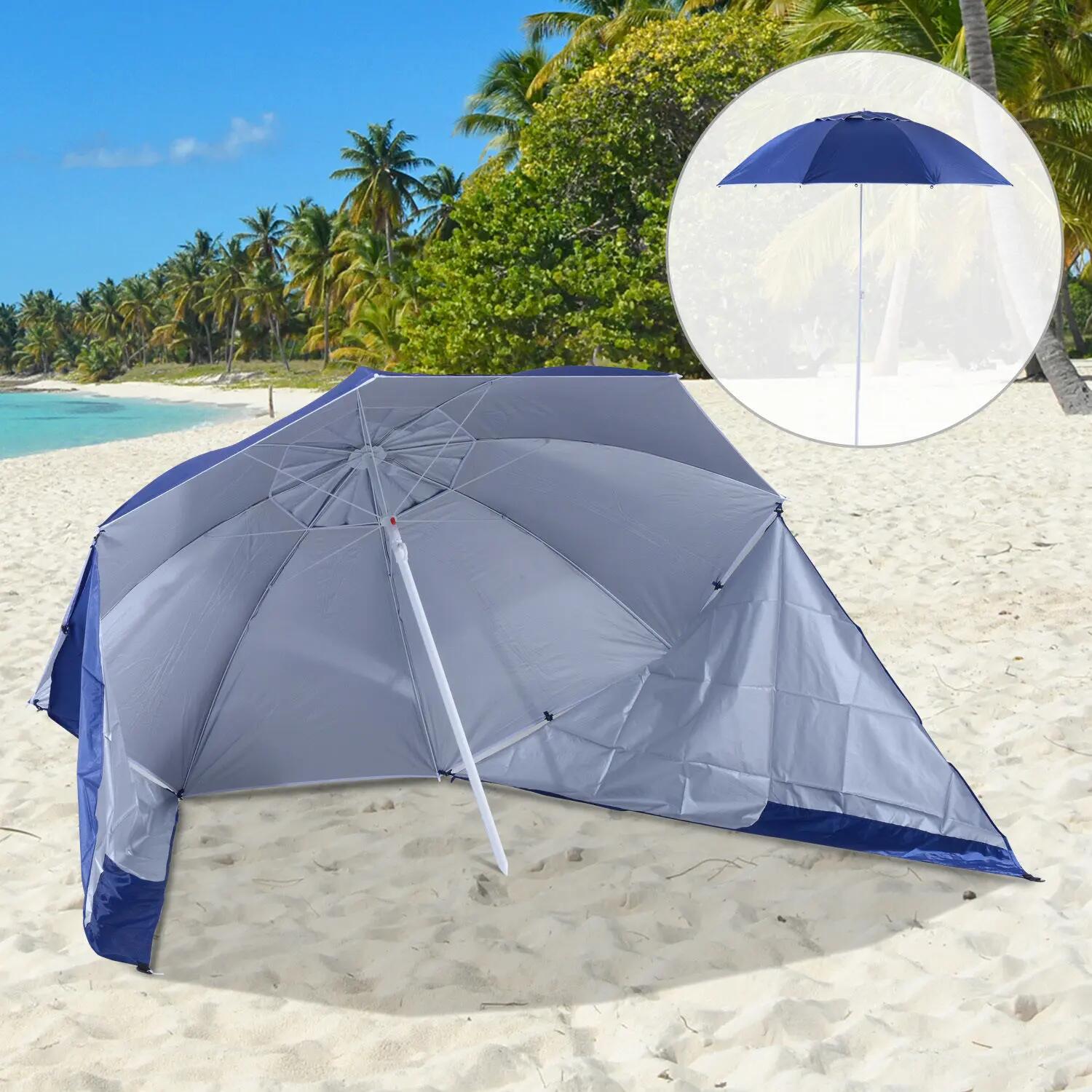 Guarda-Sol de Praia Outsunny com revestimento UV50 Φ210x222cm Azul 2/6