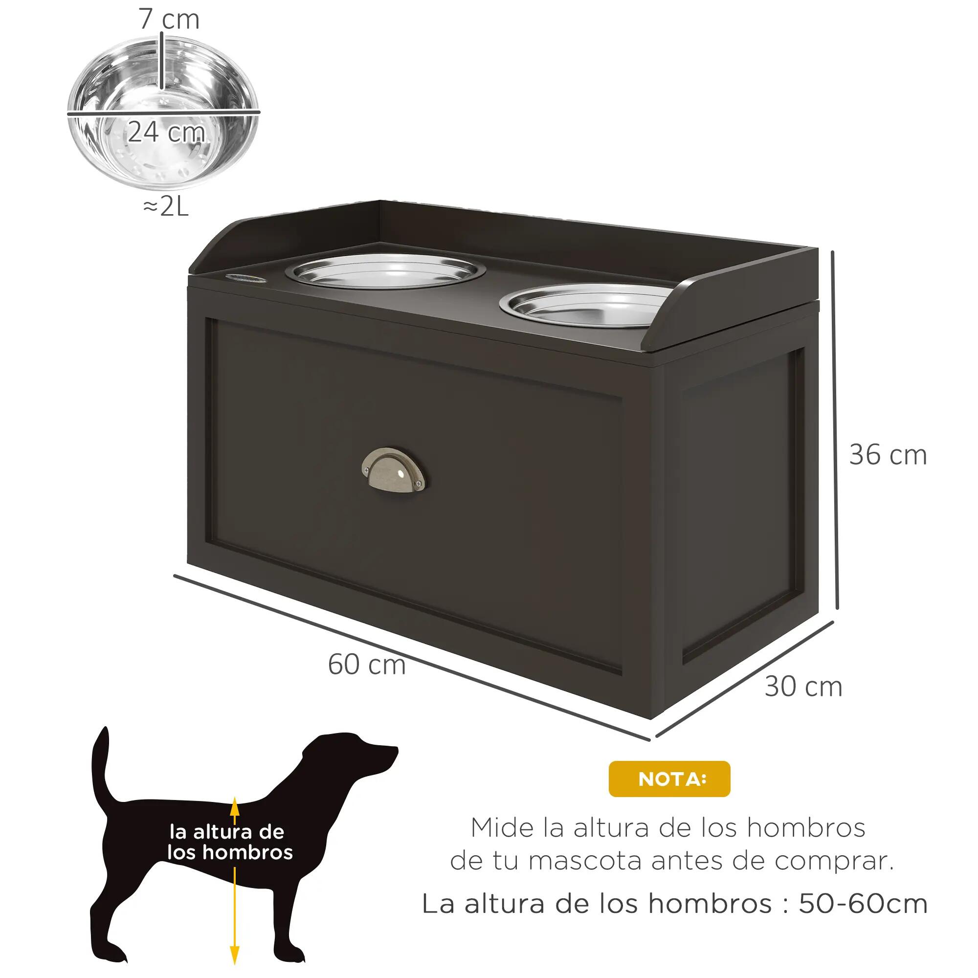 Comedouro elevado PawHut 60x30x36cm marrom escuro 3/7