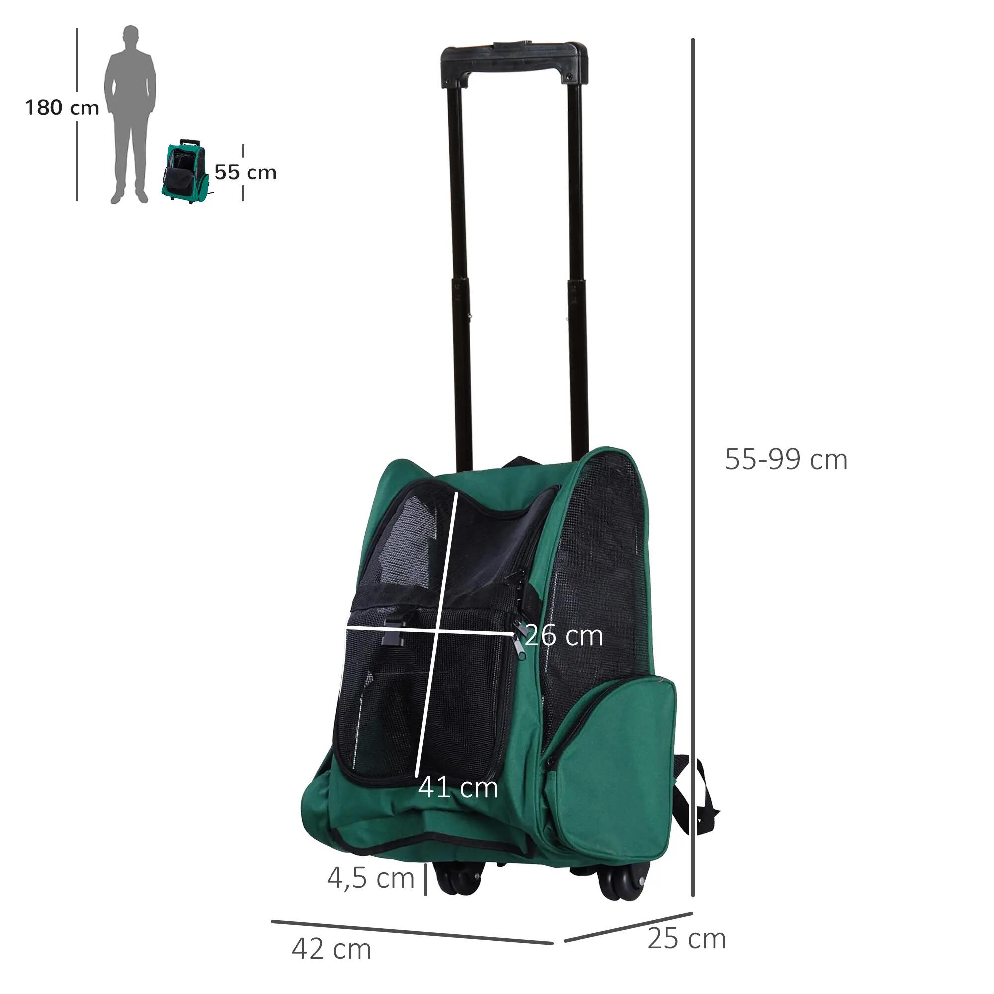 Transportín Carrito para Mascotas PawHut 42x25x55 cm Verde 3/7