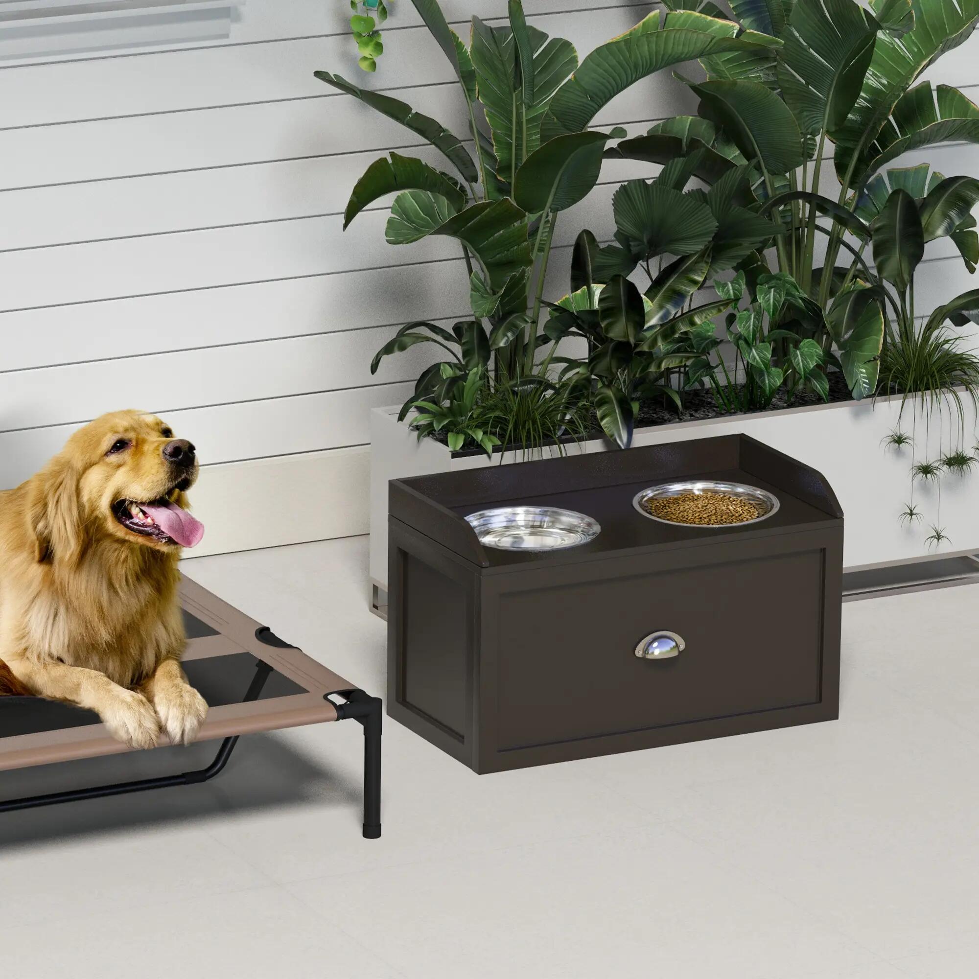 Comedouro elevado PawHut 60x30x36cm marrom escuro 2/7