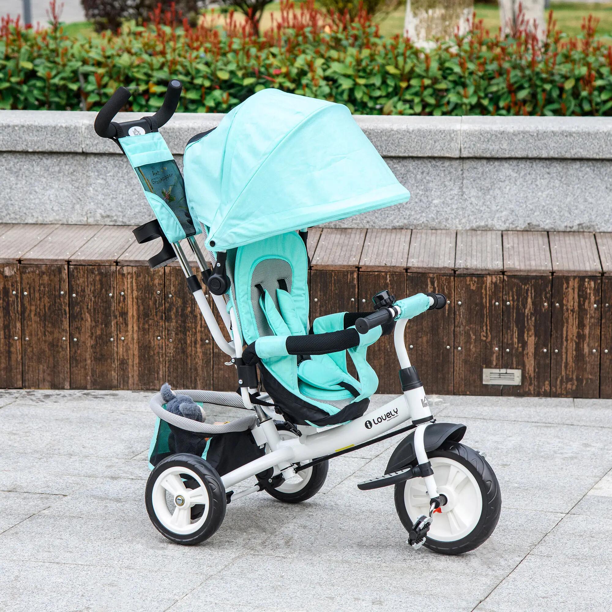 Triciclo para bebés 102x49x102 cm verde água HOMCOM 2/5