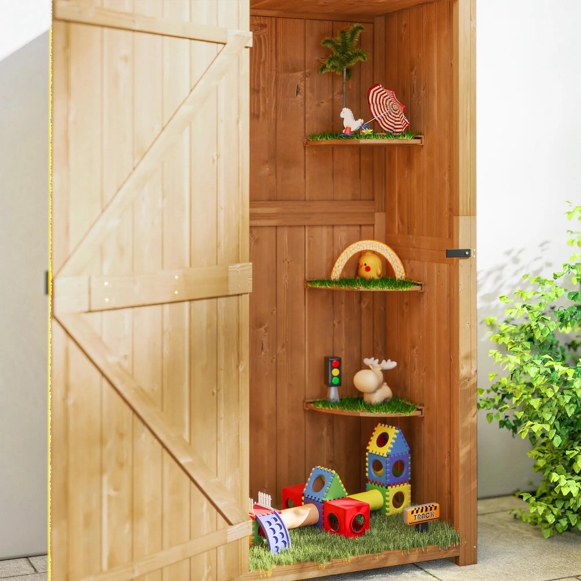 Armário de Armazenamento Outsunny 77x54,2x179 cm Natural e Verde 5/6