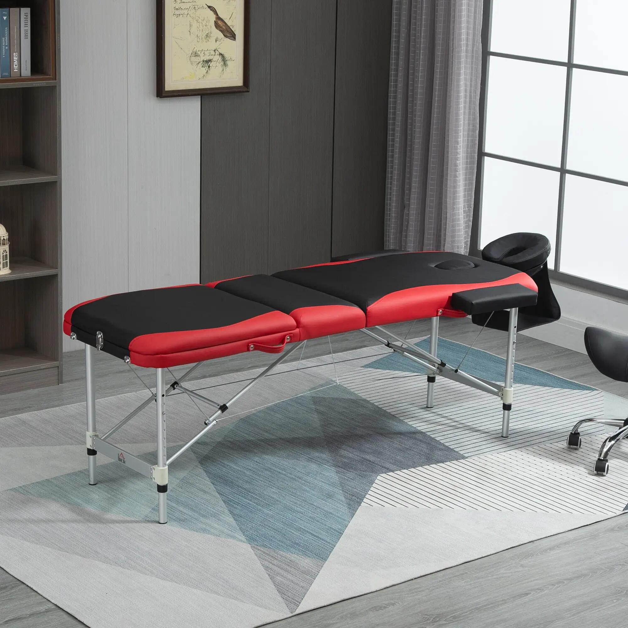 Marquesa de Massagem Dobrável homcom 185x60x62-82cm Preto e Vermelho 2/6