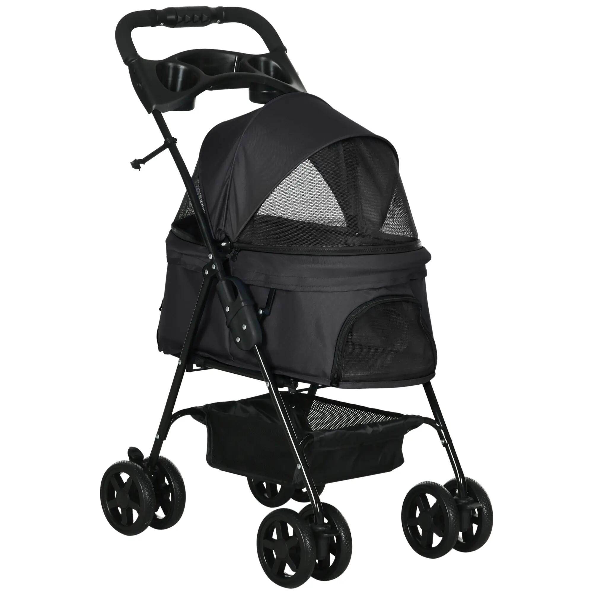 Cochecito para Perros PawHut 67x45x96 cm Negro 1/7
