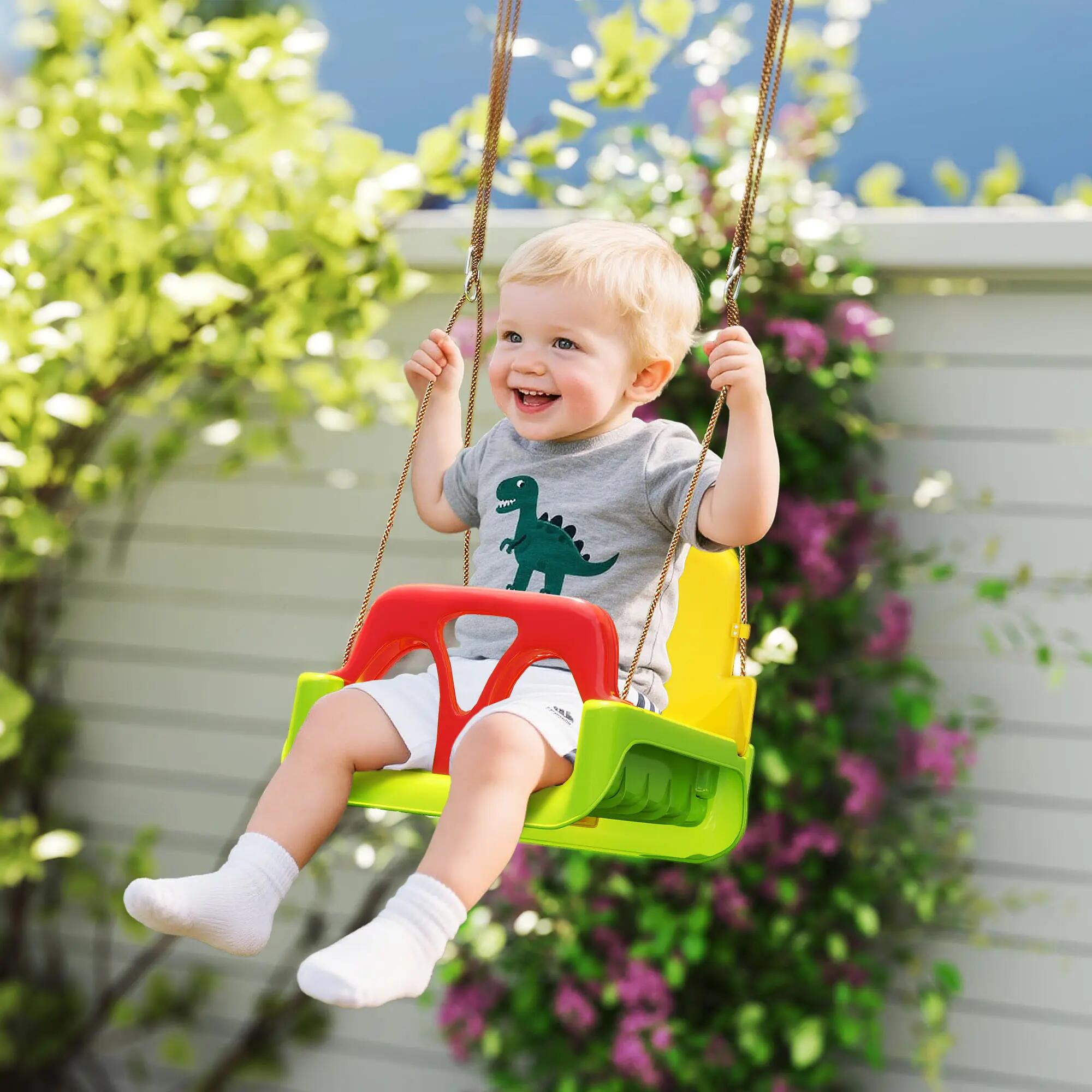 Columpio para bebés con cuerdas ajustables Outsunny 42x33x180 cm verde 5/11