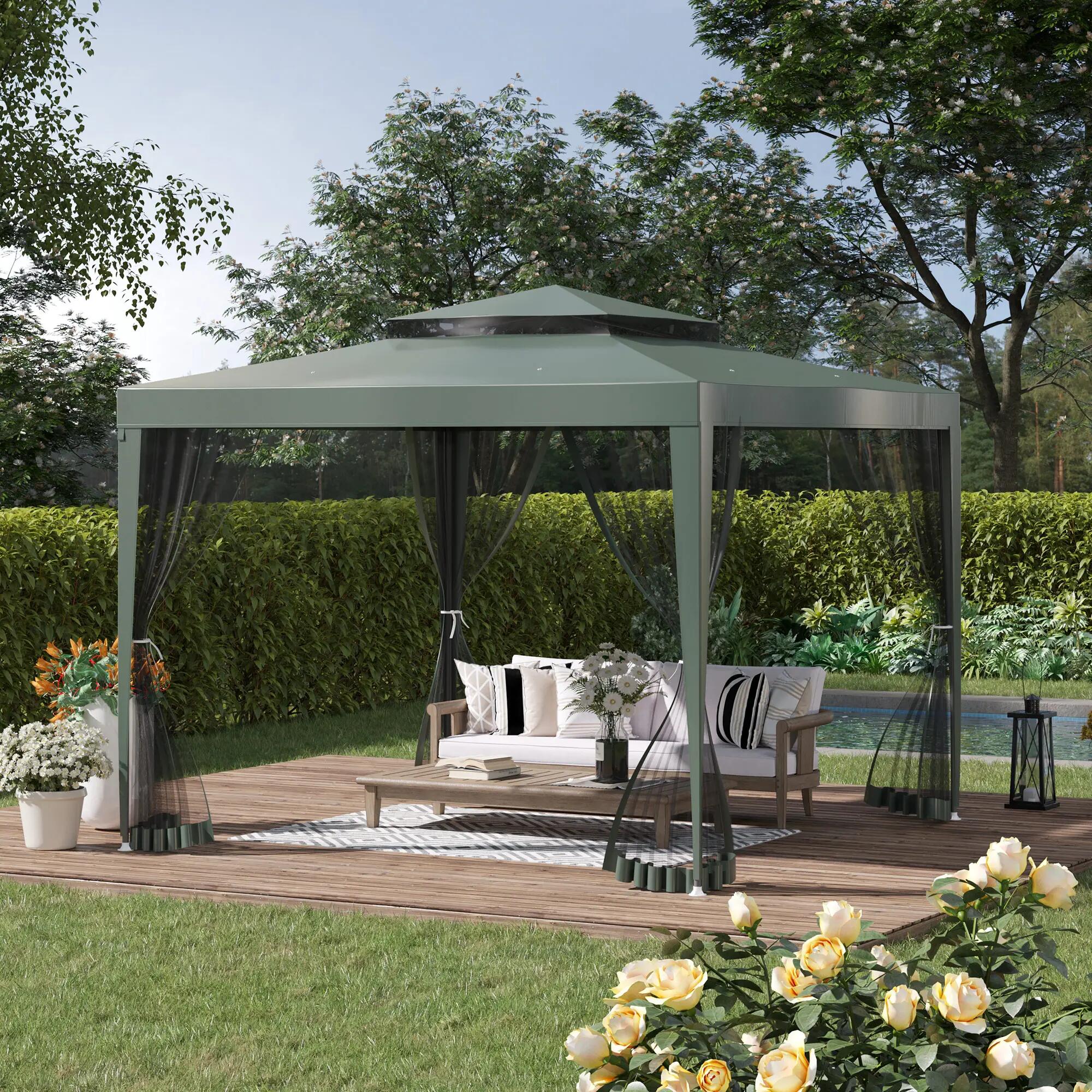 Carpa de Jardín Outsunny 297x297x268 cm Verde 2/7