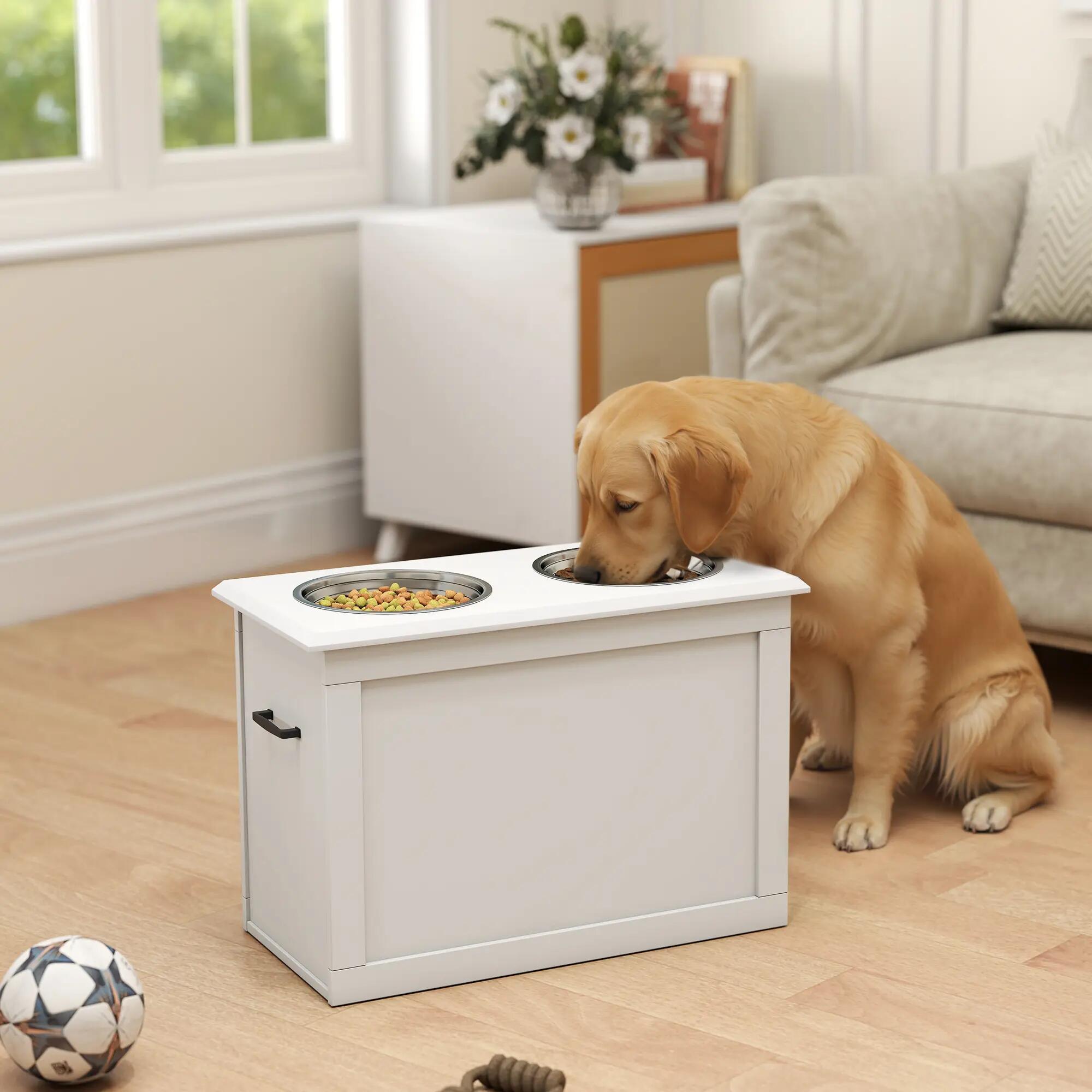 Comedouro elevado para cães 60x30x41 cm branco PawHut 2/7