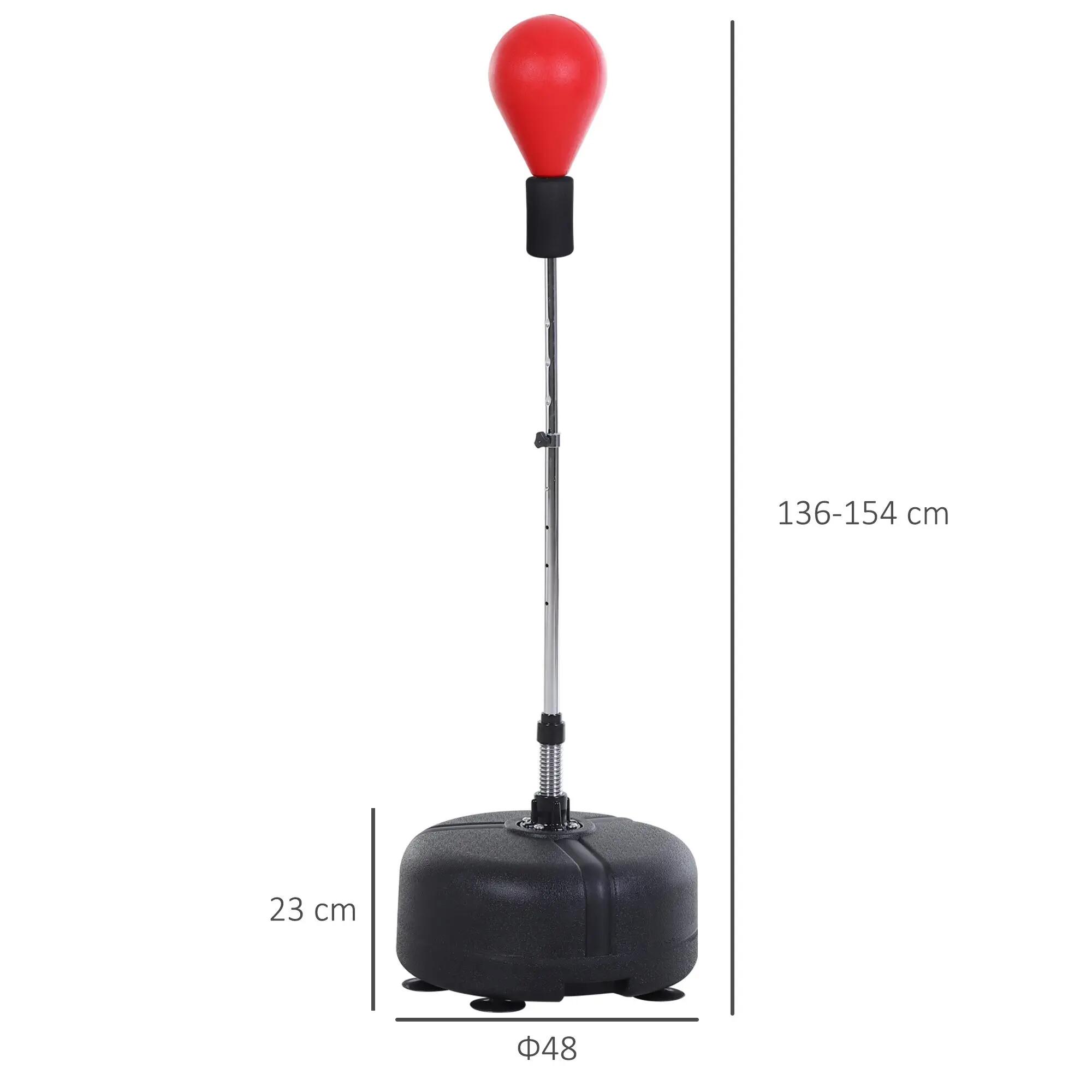 Saco de Boxe de Pé Altura Ajustável 136-154 cm Base Enchível e Luvas Vermelho 3/7