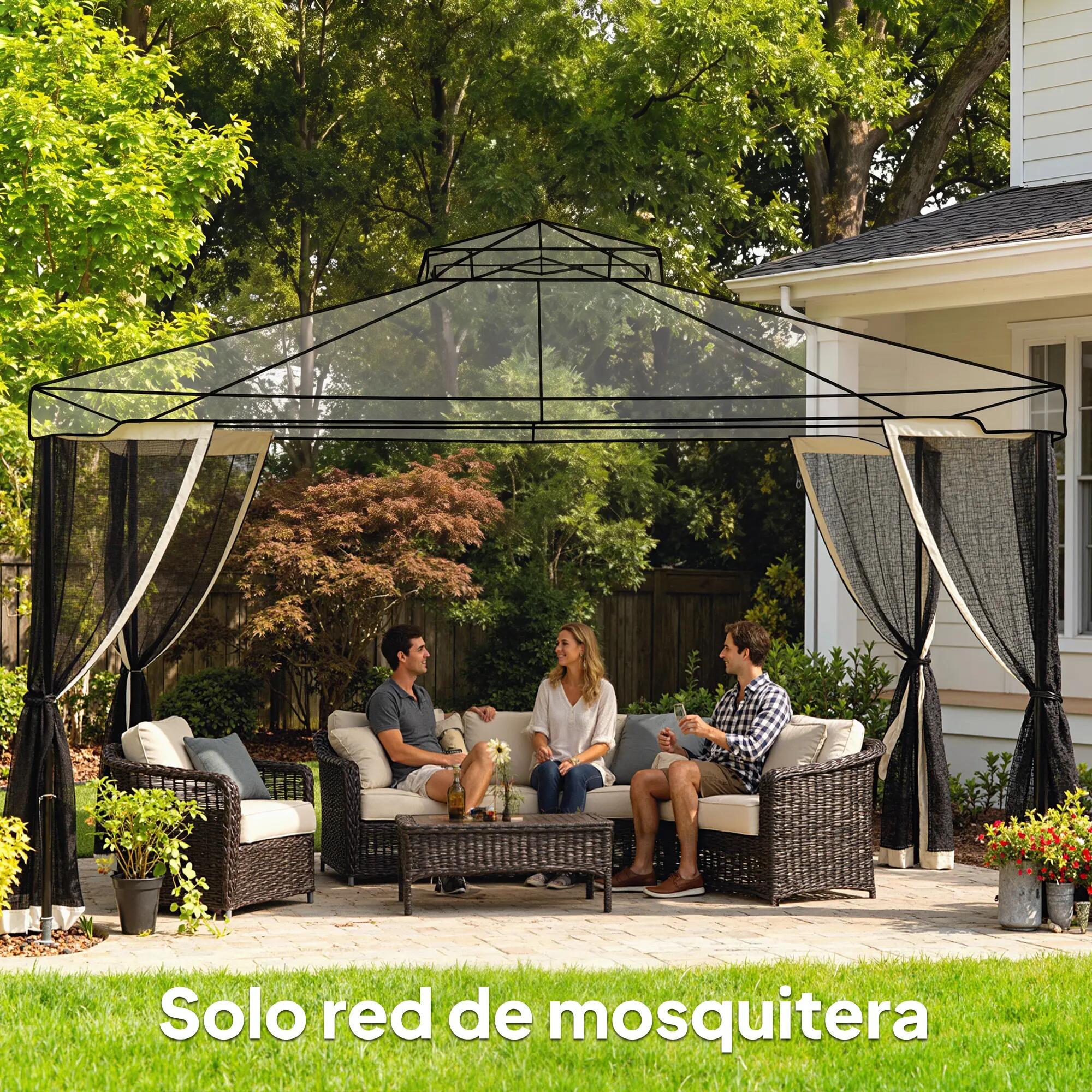 4 Painéis de Rede Mosquiteira para Tenda 335x207 cm Preto Outsunny 4/7