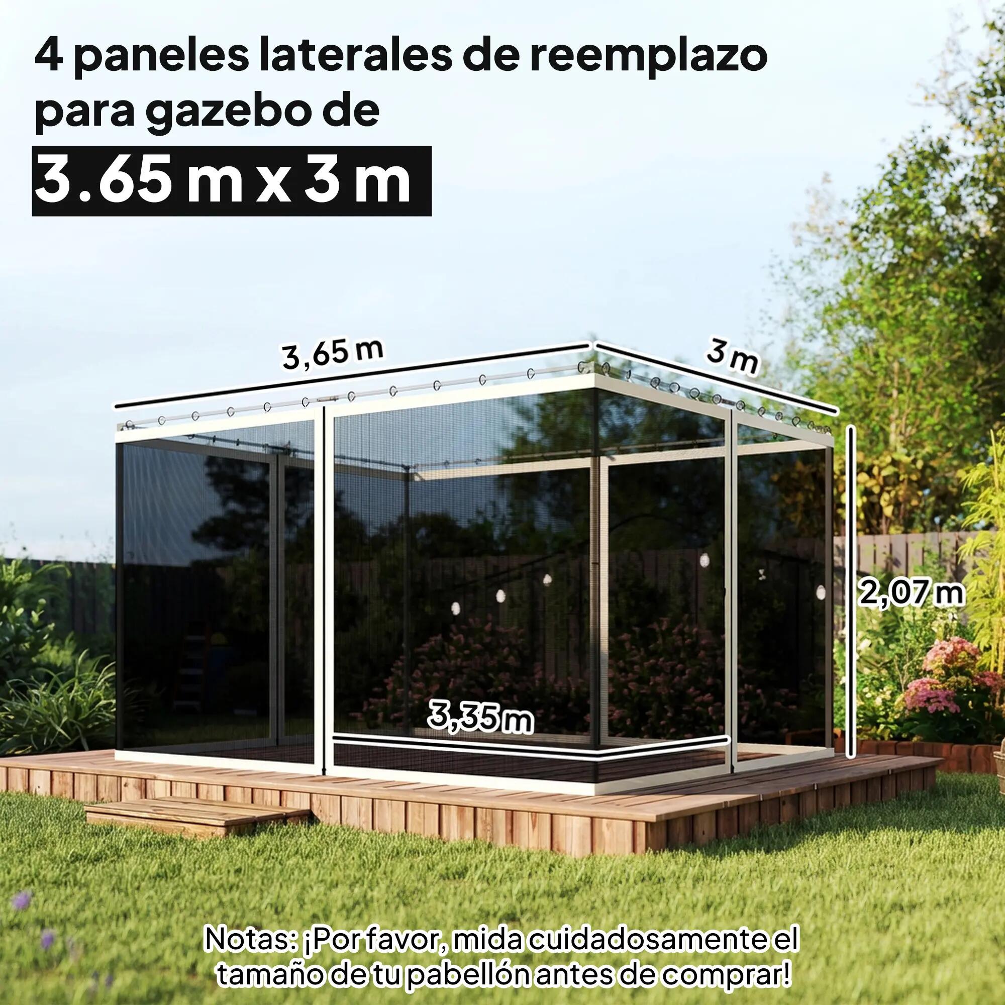 4 Painéis de Rede Mosquiteira para Tenda 335x207 cm Preto Outsunny 3/7