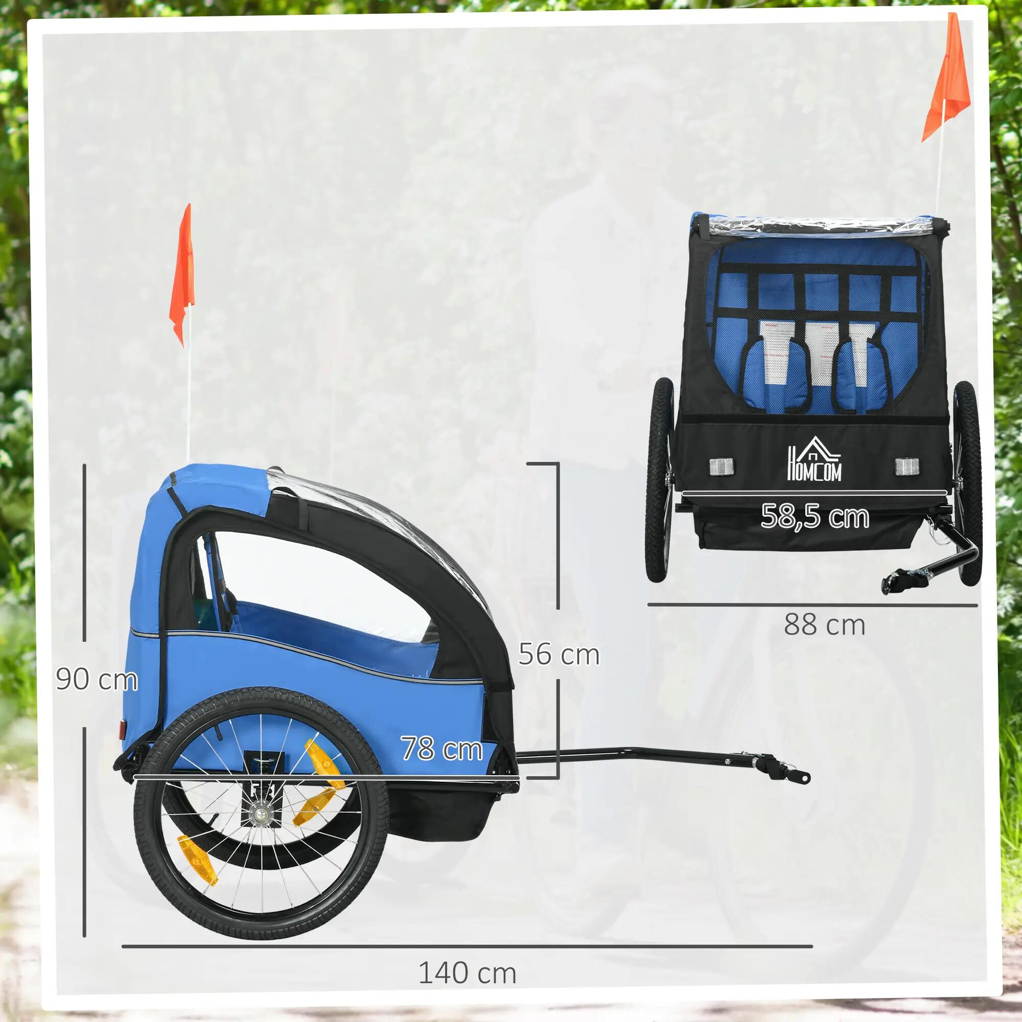 Reboque de Bicicleta para Crianças com 2 Lugares  azul 3/7