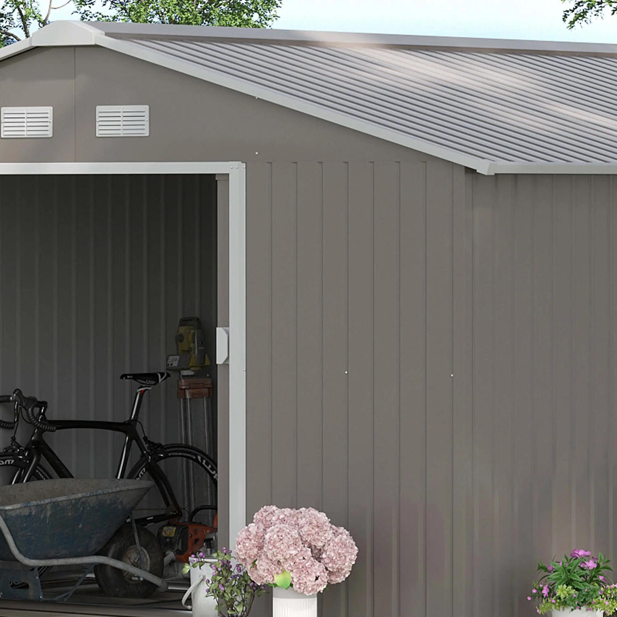 Caseta almacenamiento bicicletas Outsunny 340x386x200 cm Gris Claro 5/6