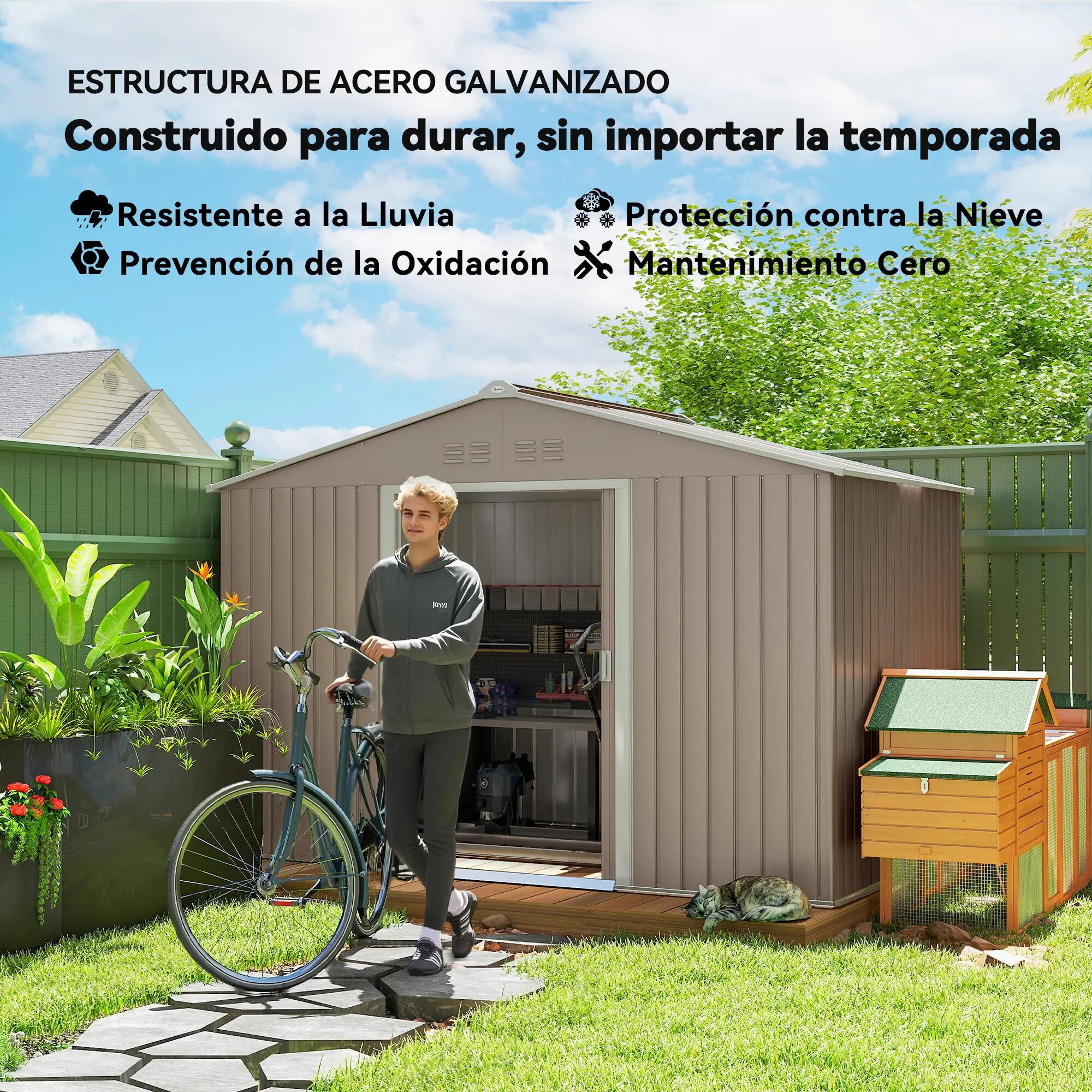 Abrigo de jardim 277x195x192 cm cinza claro Outsunny 4/9