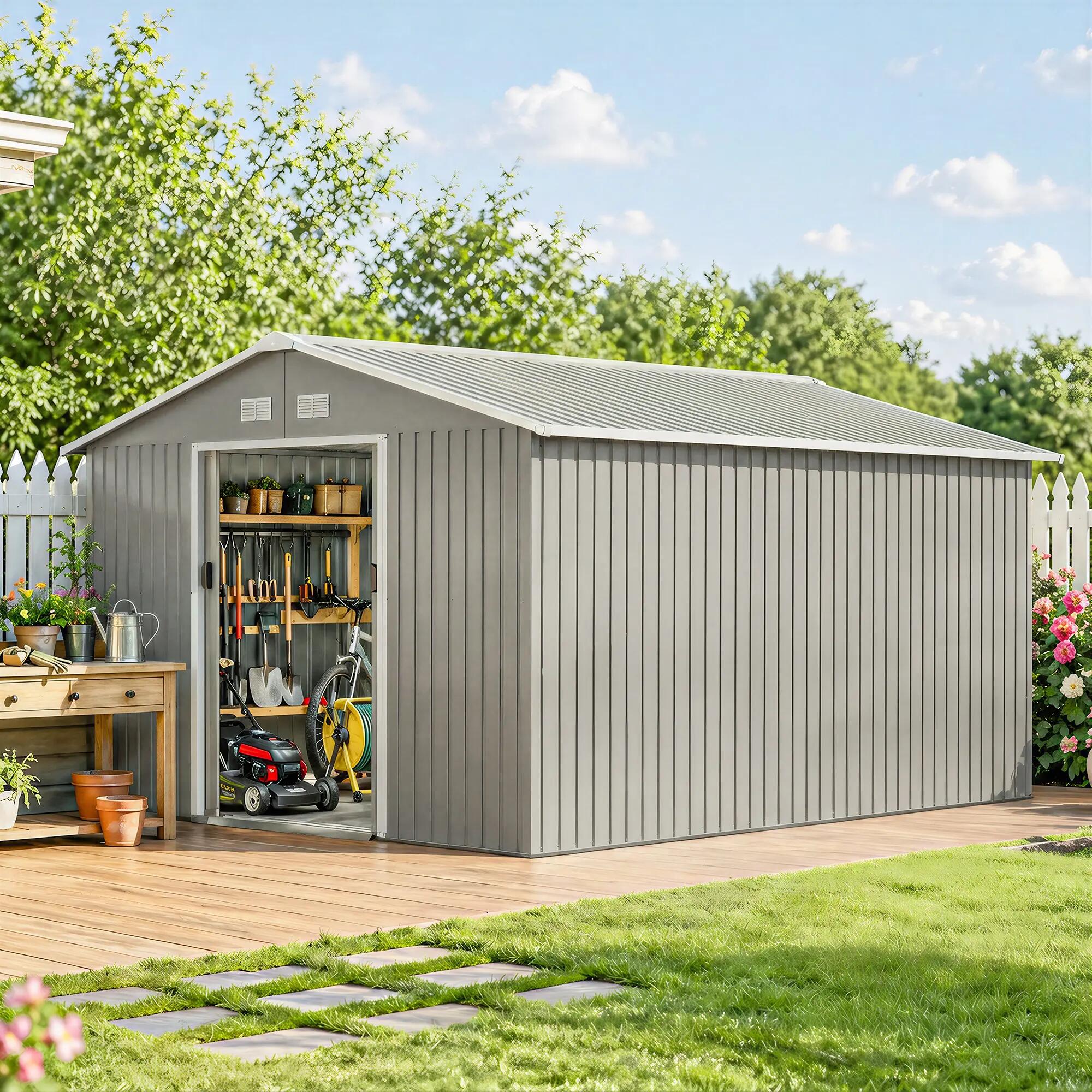 Caseta almacenamiento bicicletas Outsunny 340x386x200 cm Gris Claro 2/6