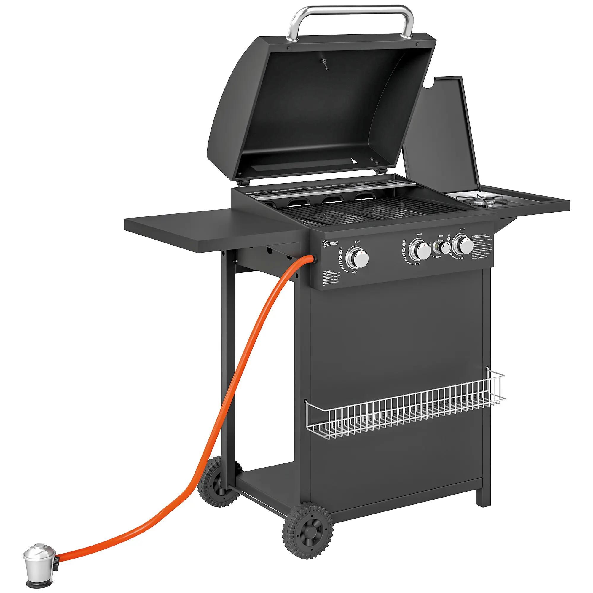 Barbacoa de Gas Outsunny 123x57x98 cm Negro 1/5