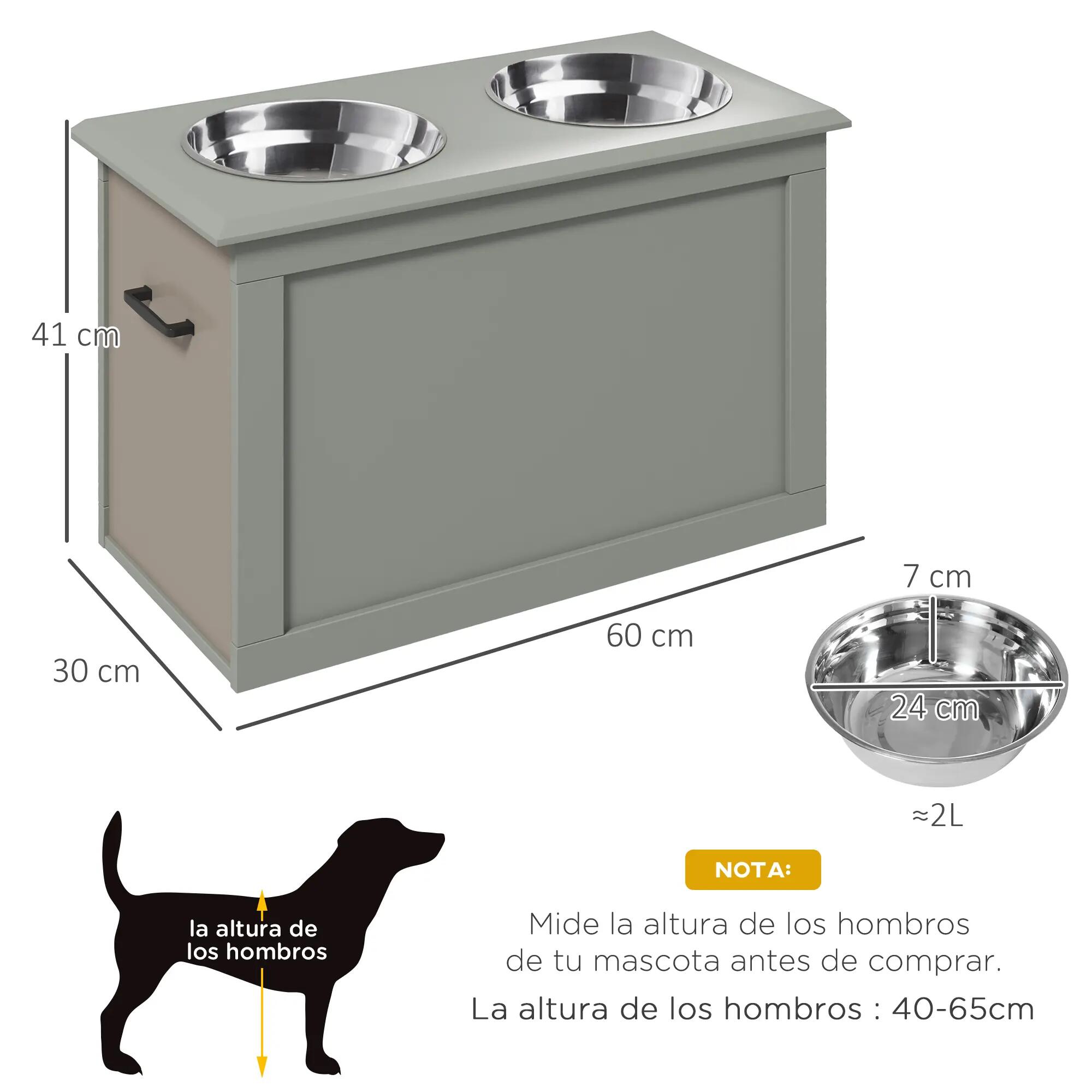Comedero para Perros PawHut 60x30x41 cm Gris 2/9